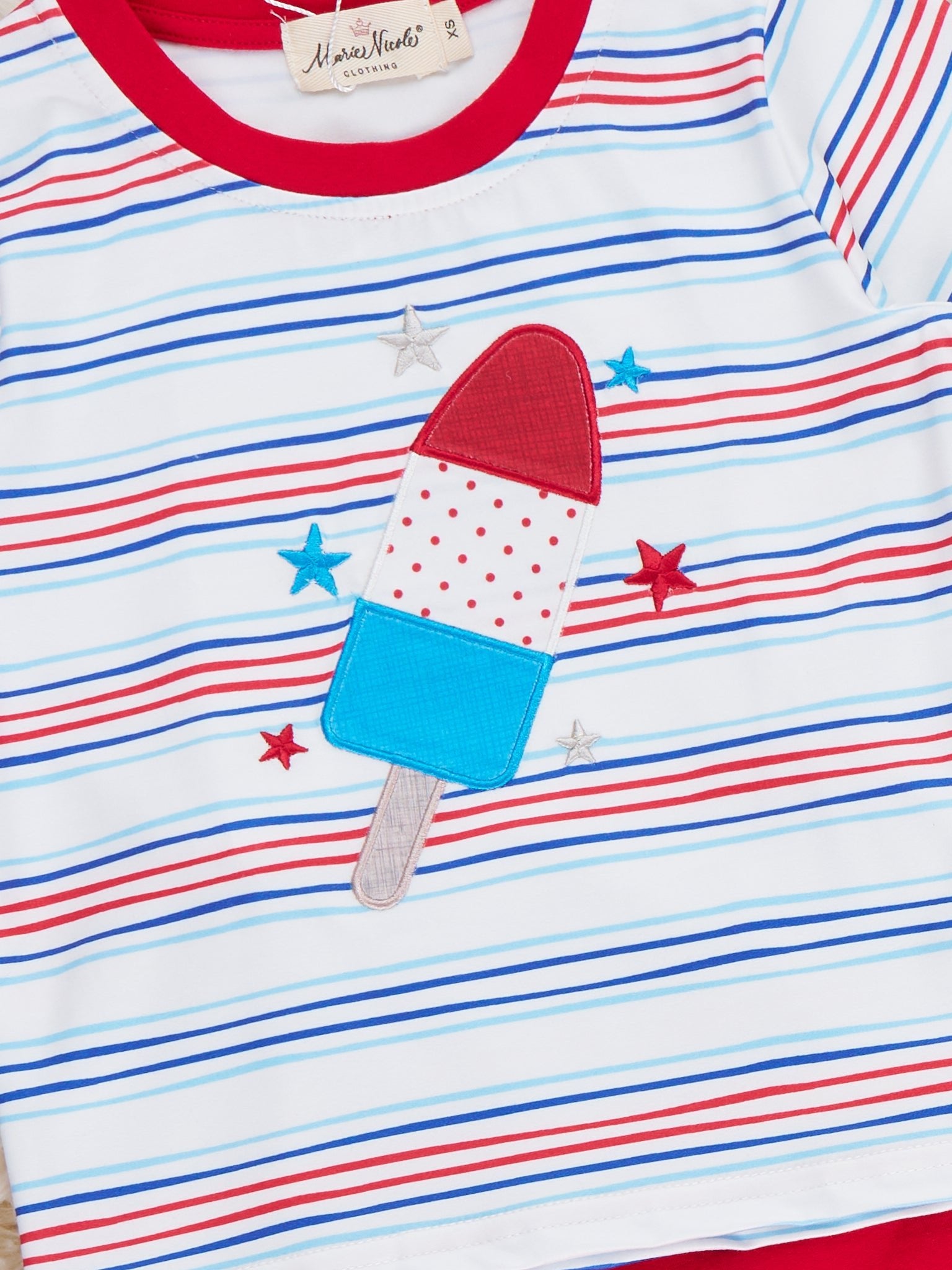 Star Popsicle Embroidered Striped Outfit - Marie Nicole Clothing