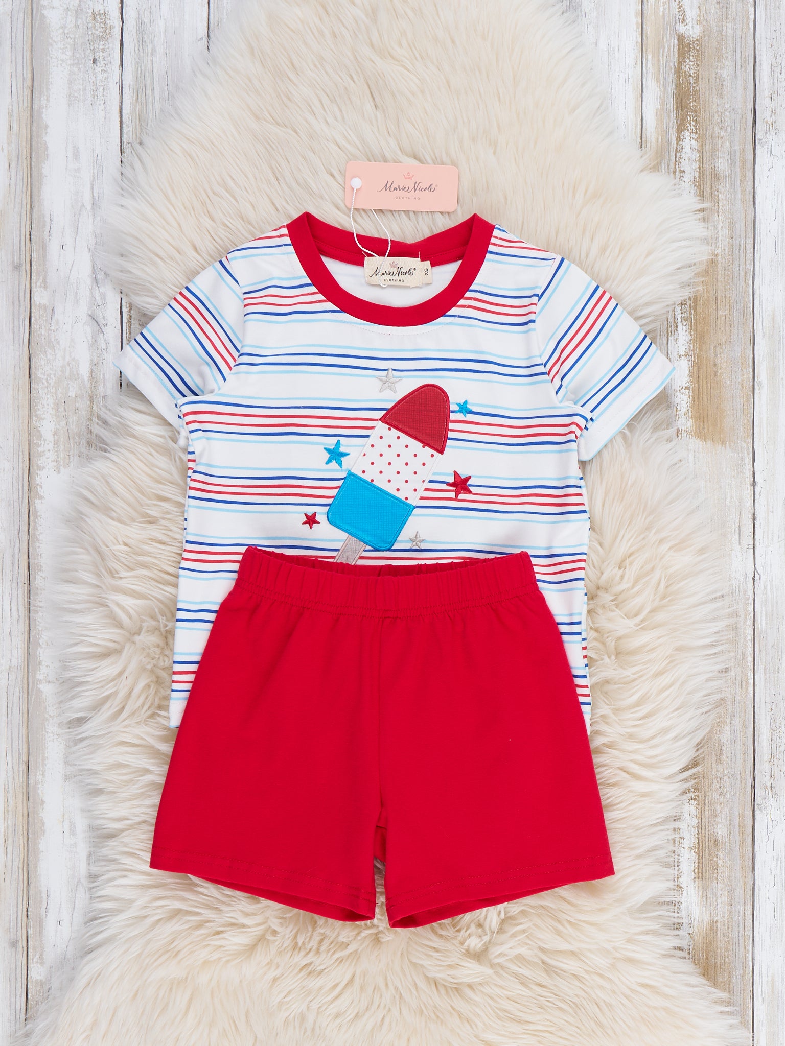 Star Popsicle Embroidered Striped Outfit - Marie Nicole Clothing