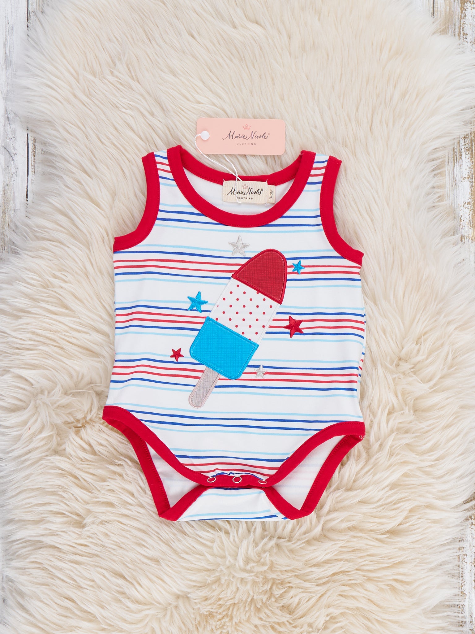 Star Popsicle Embroidered Striped Onesie - Marie Nicole Clothing