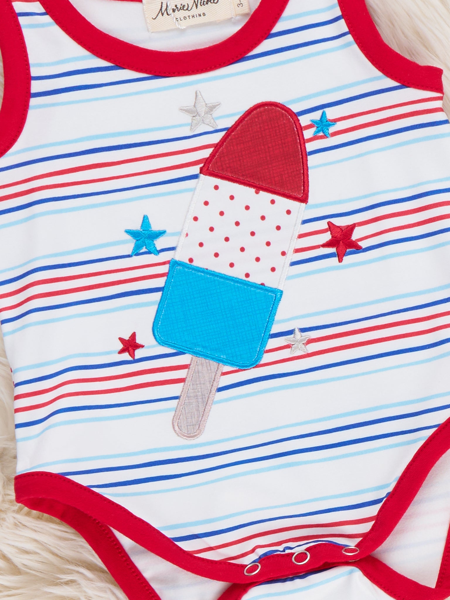Star Popsicle Embroidered Striped Onesie - Marie Nicole Clothing