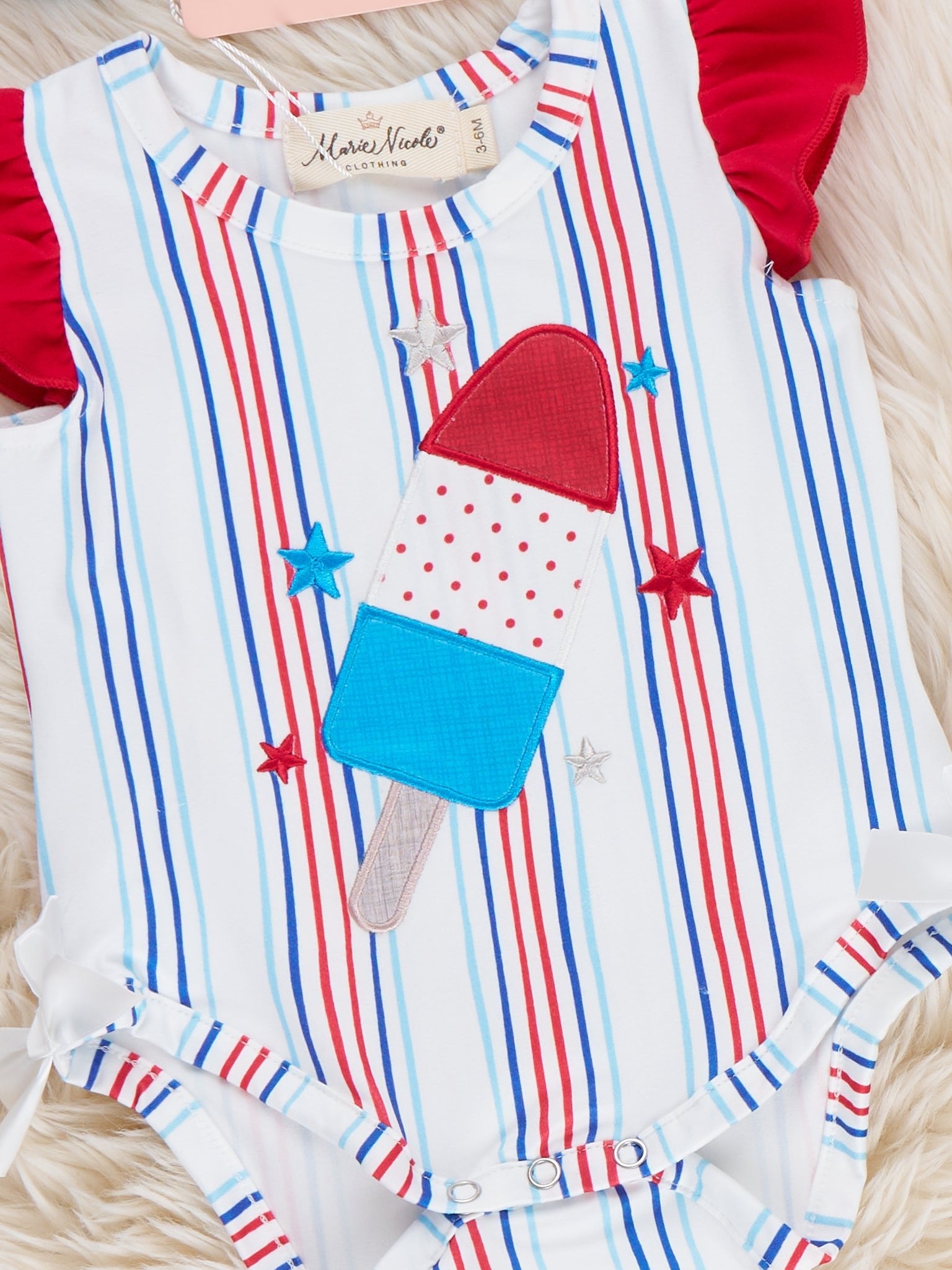 Star Popsicle Embroidered Striped Romper - Marie Nicole Clothing