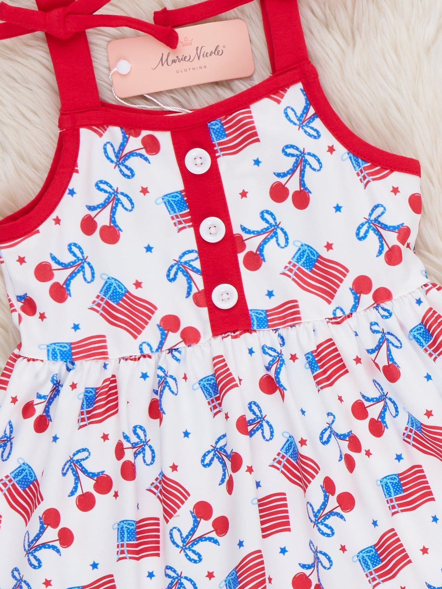 Cherry Flag Ruffle Dress - Marie Nicole Clothing