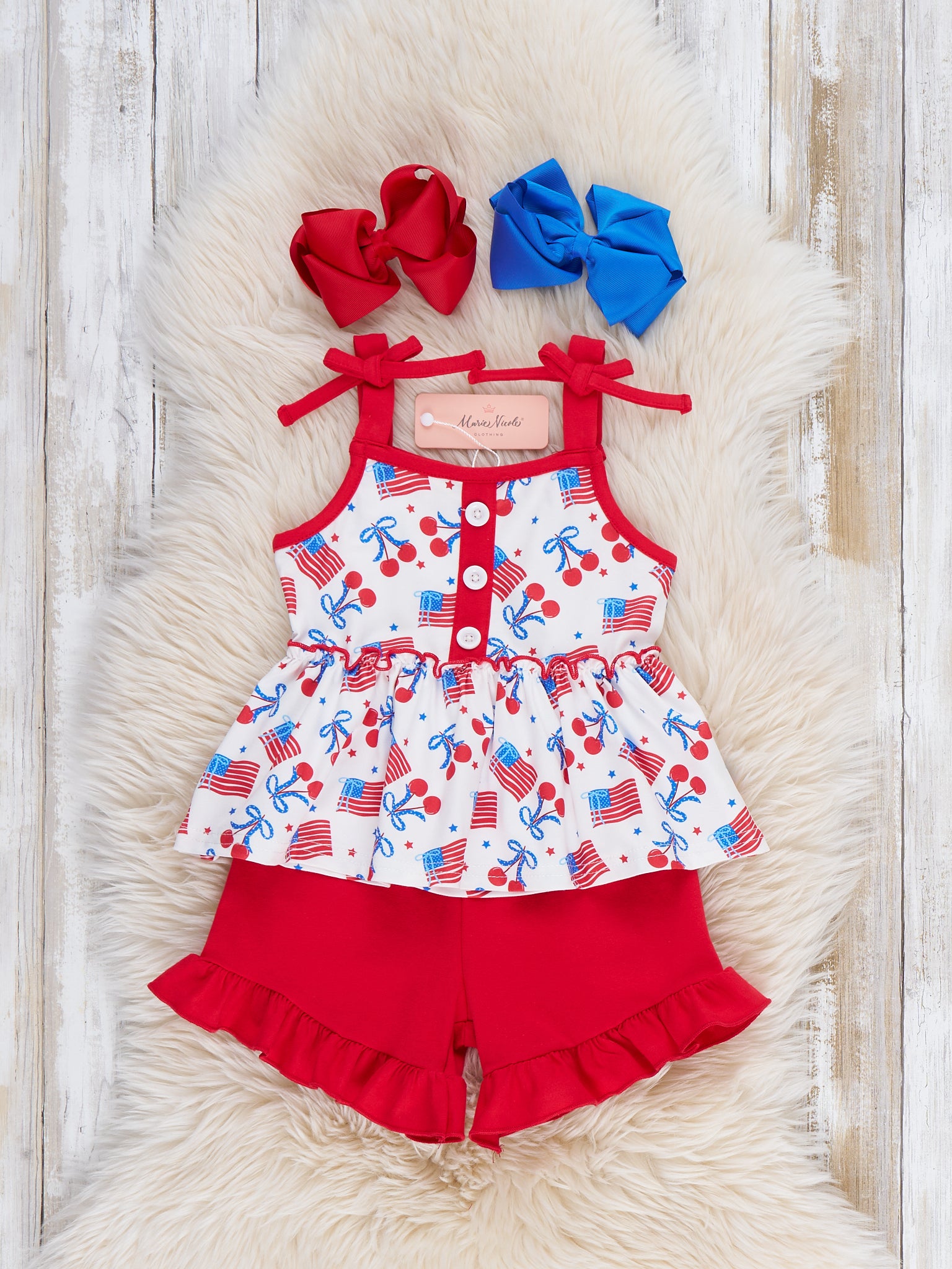 Cherry Flag Ruffle Outfit - Marie Nicole Clothing