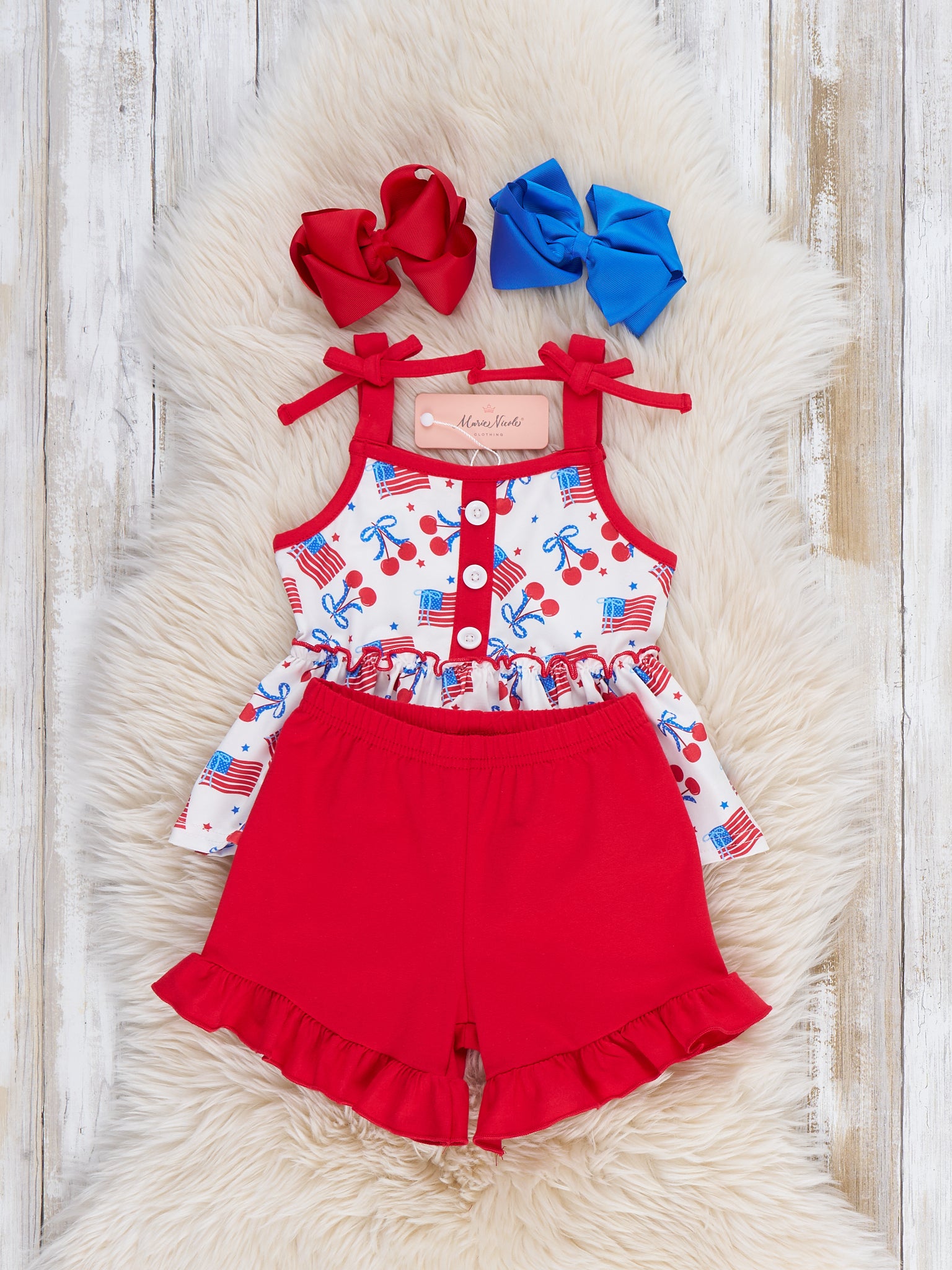 Cherry Flag Ruffle Outfit - Marie Nicole Clothing
