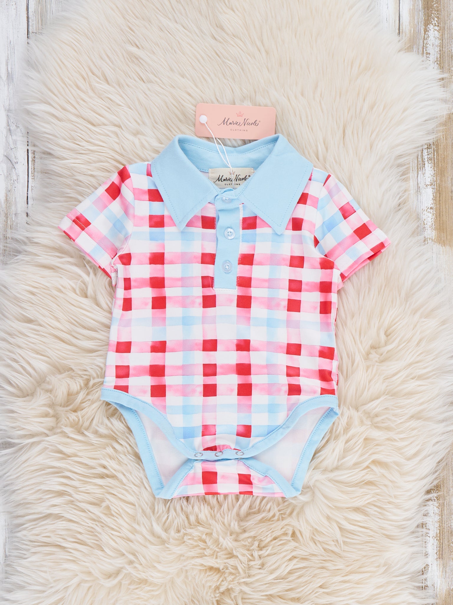 Freedom Plaid Collared Onesie - Marie Nicole Clothing