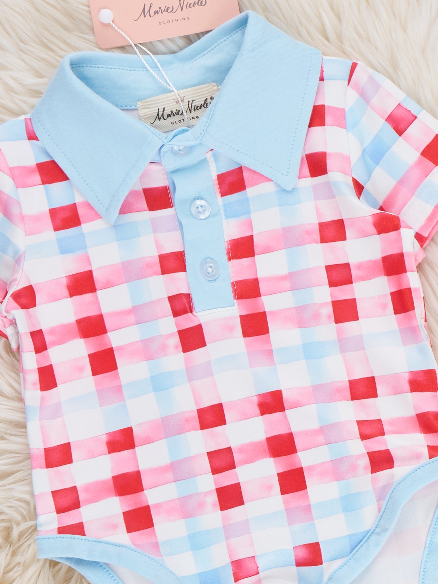 Freedom Plaid Collared Onesie - Marie Nicole Clothing