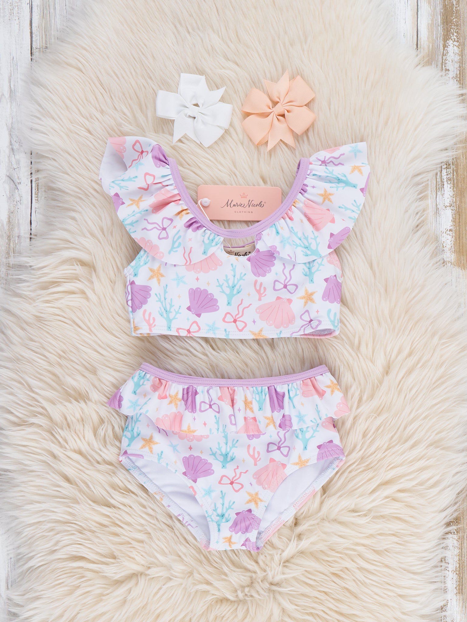 Coral Bowtie Ruffle Swimsuit - Marie Nicole Clothing