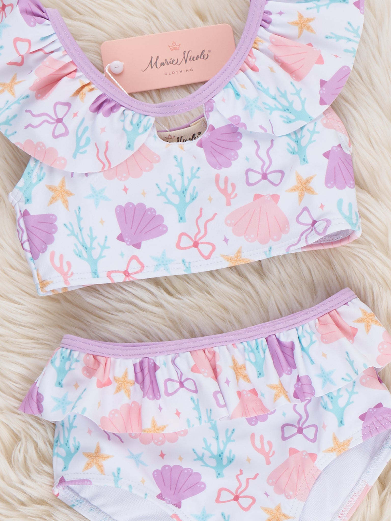 Coral Bowtie Ruffle Swimsuit - Marie Nicole Clothing