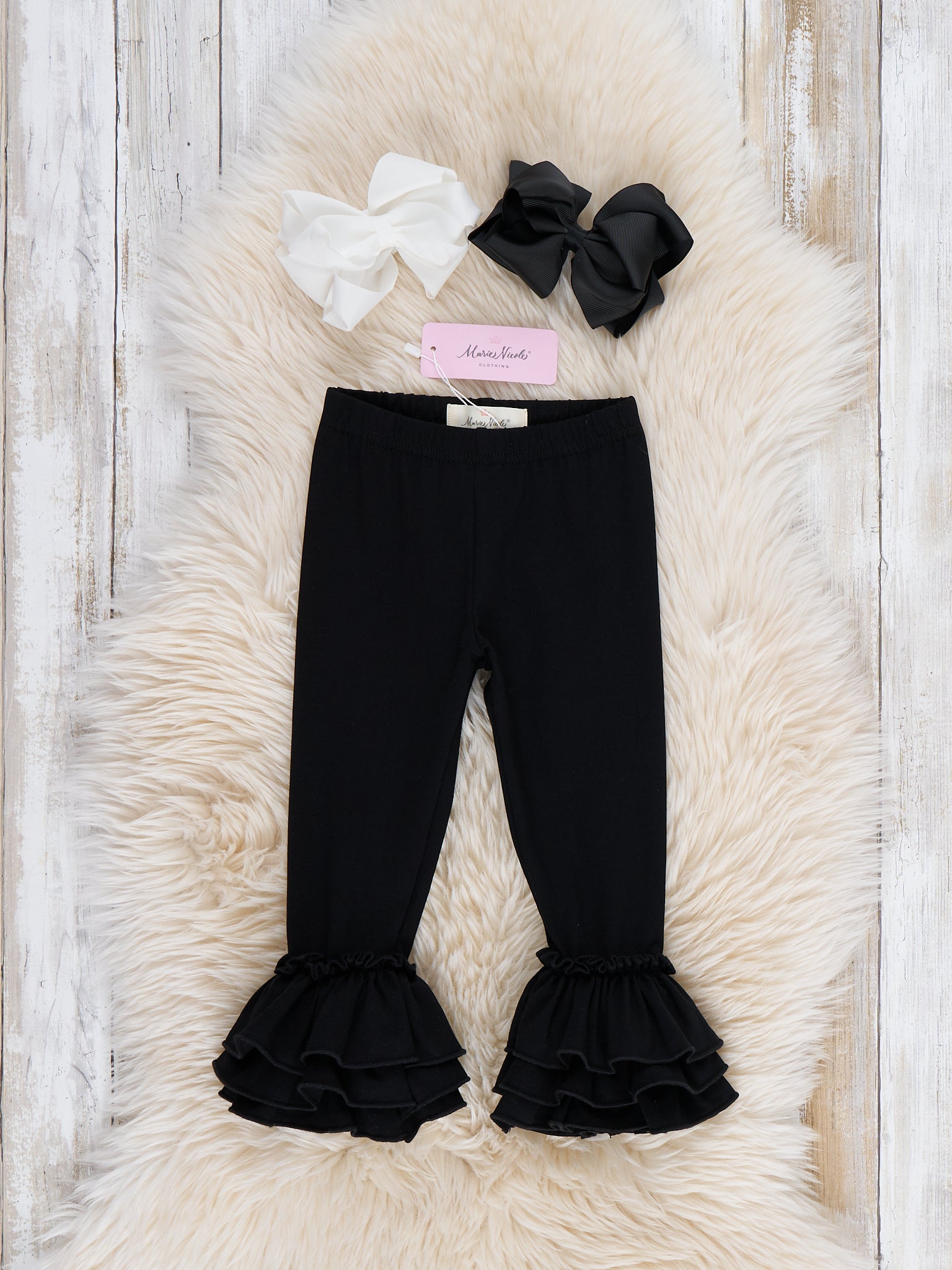 Cotton Bell Ruffle Leggings - Black - Marie Nicole Clothing