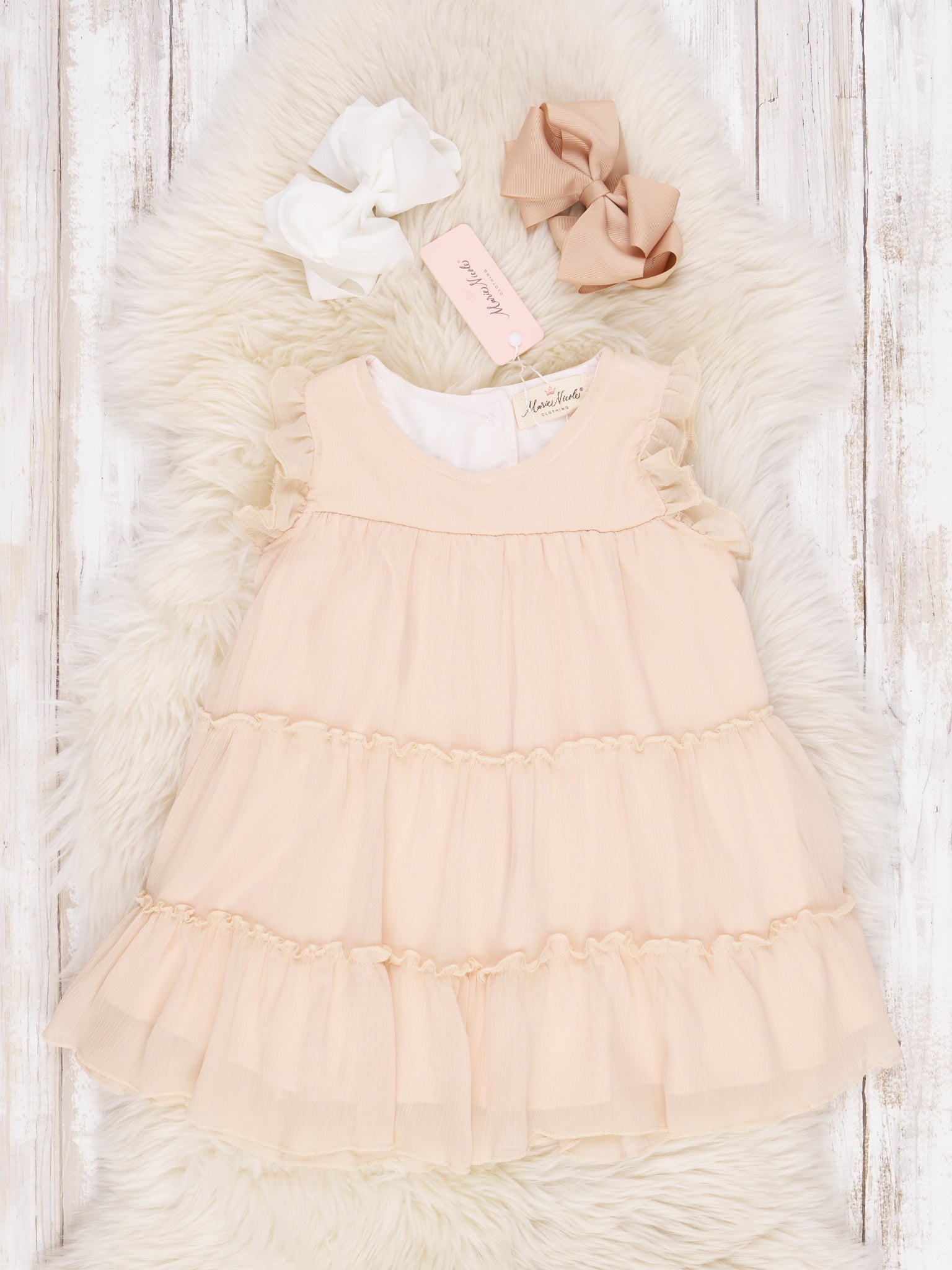 Cream Tiered Ruffle Dress - Marie Nicole Clothing