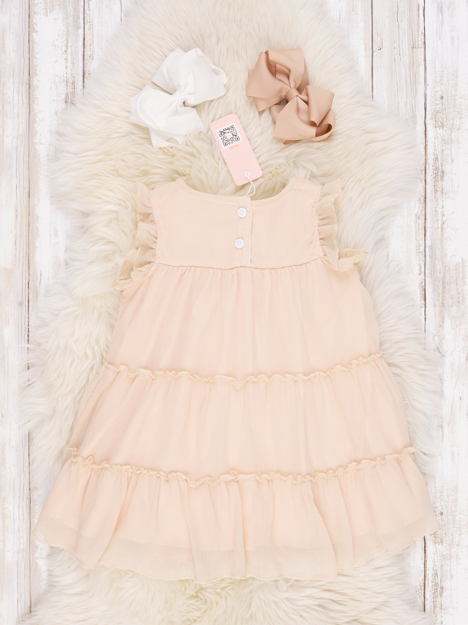 Cream Tiered Ruffle Dress - Marie Nicole Clothing