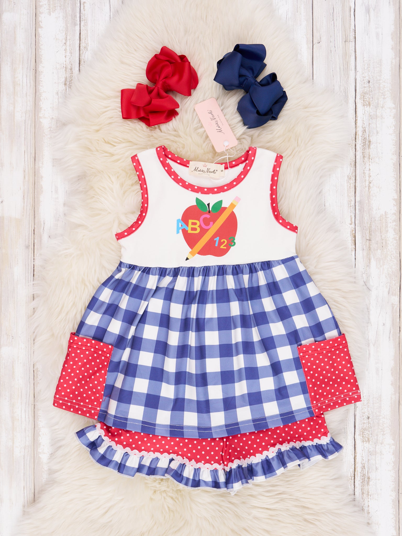 Gingham "ABC, 123" Ruffle Outfit - Marie Nicole Clothing