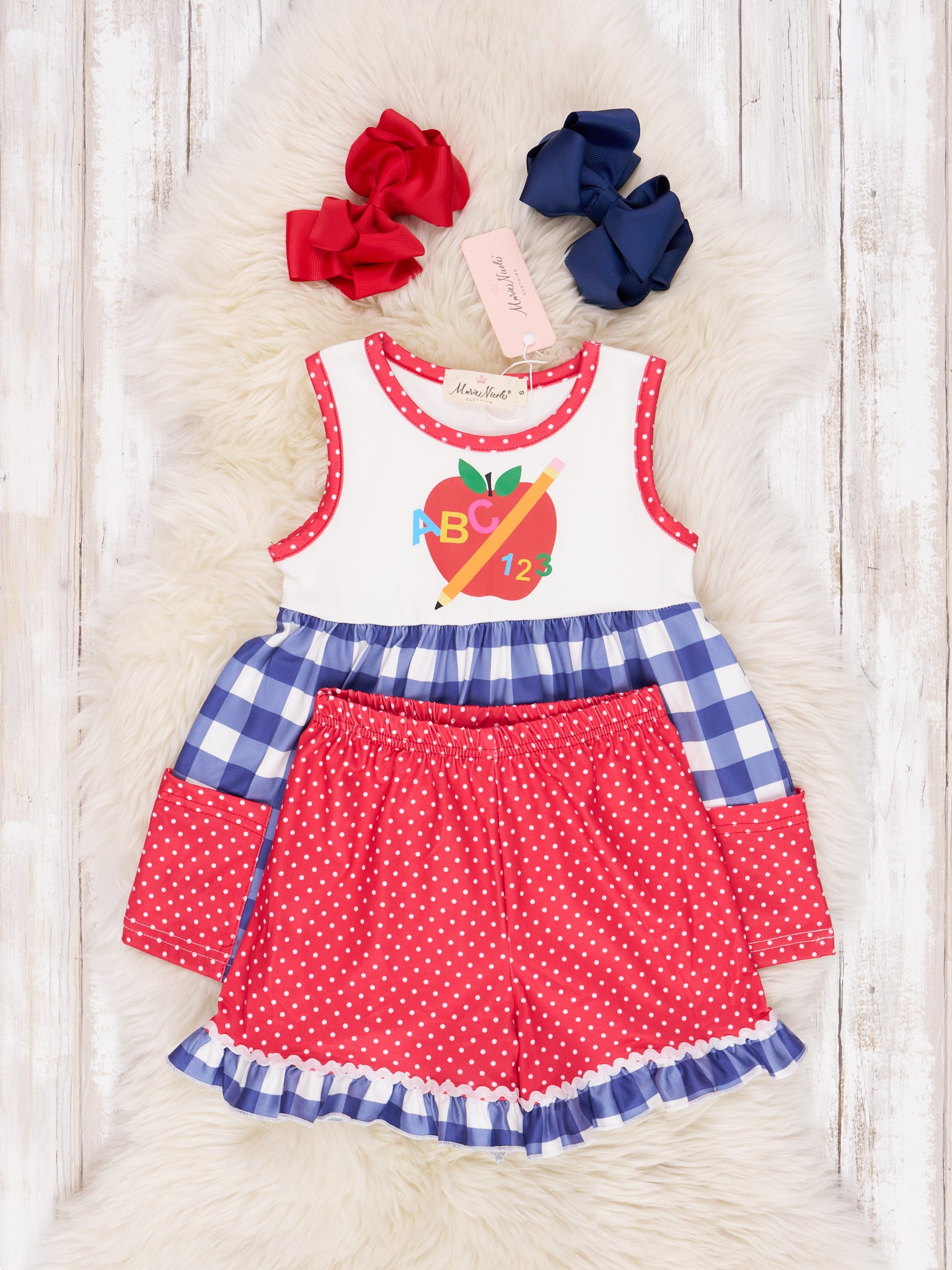 Gingham "ABC, 123" Ruffle Outfit - Marie Nicole Clothing