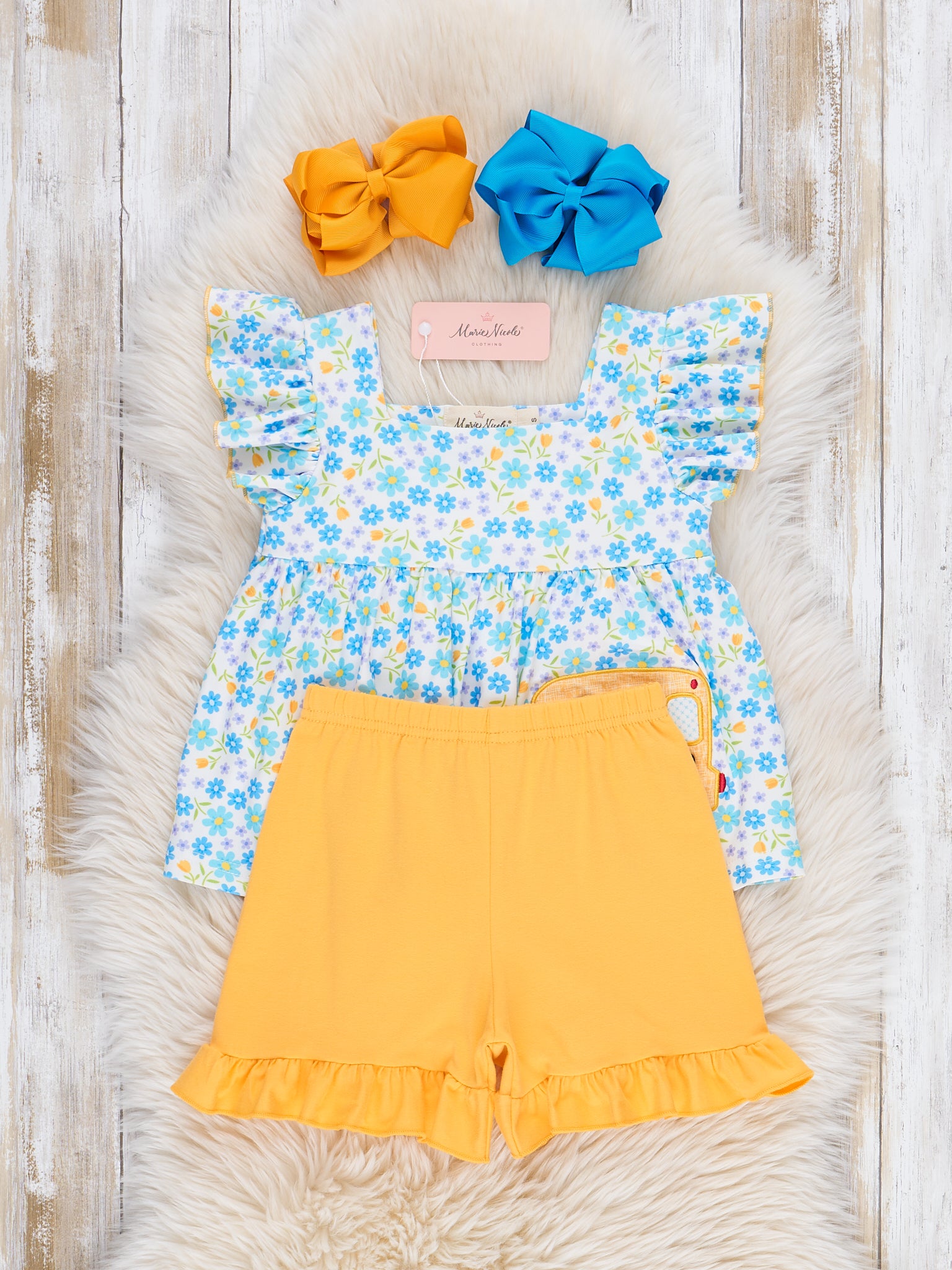 Floral Embroidered Bus Route Ruffle Outfit - Marie Nicole Clothing