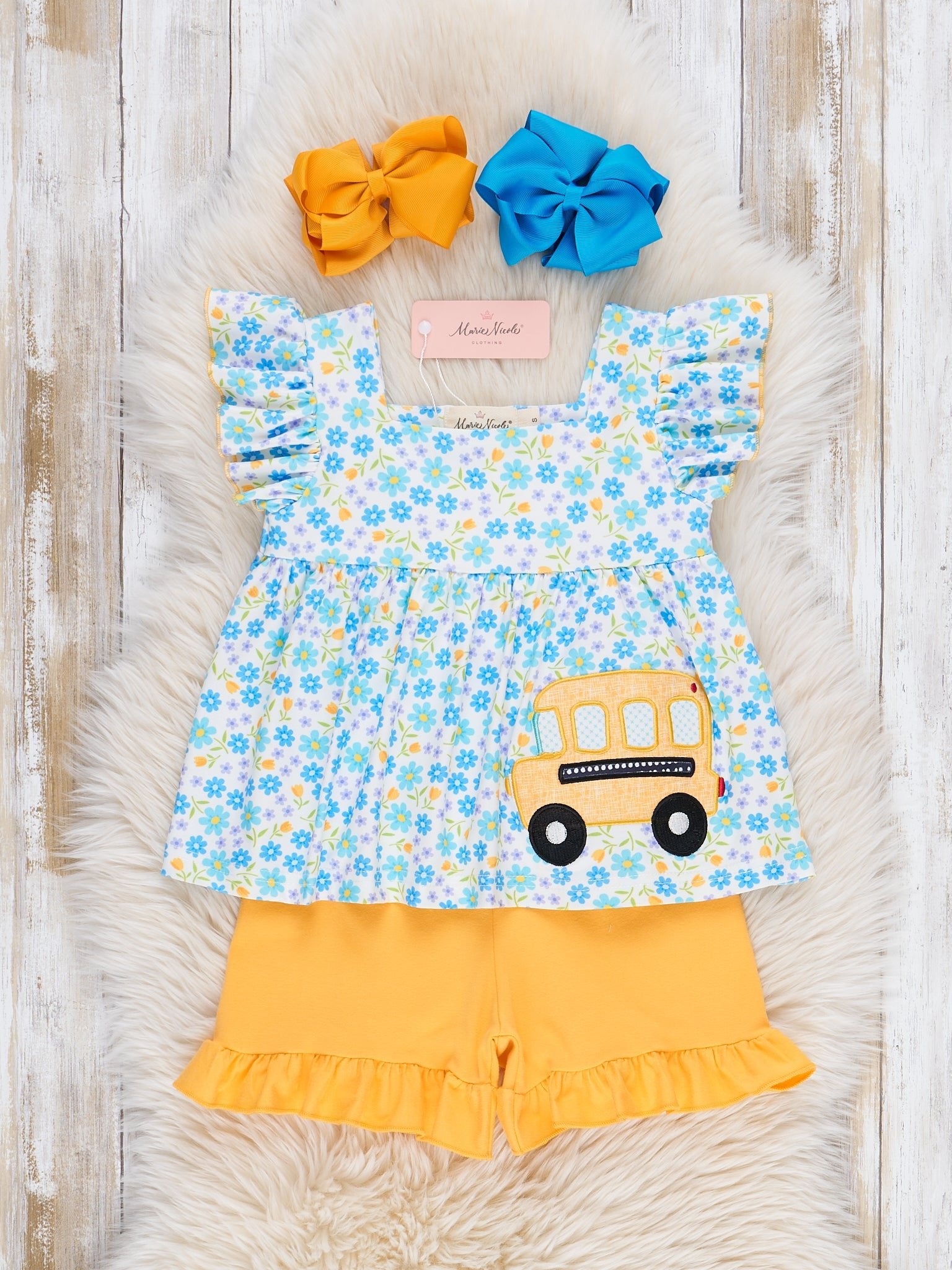 Floral Embroidered Bus Route Ruffle Outfit - Marie Nicole Clothing