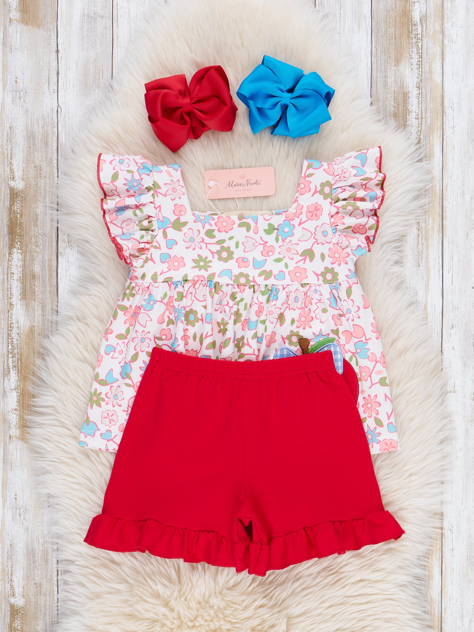 Floral Embroidered Red Delicious Ruffle Outfit - Marie Nicole Clothing