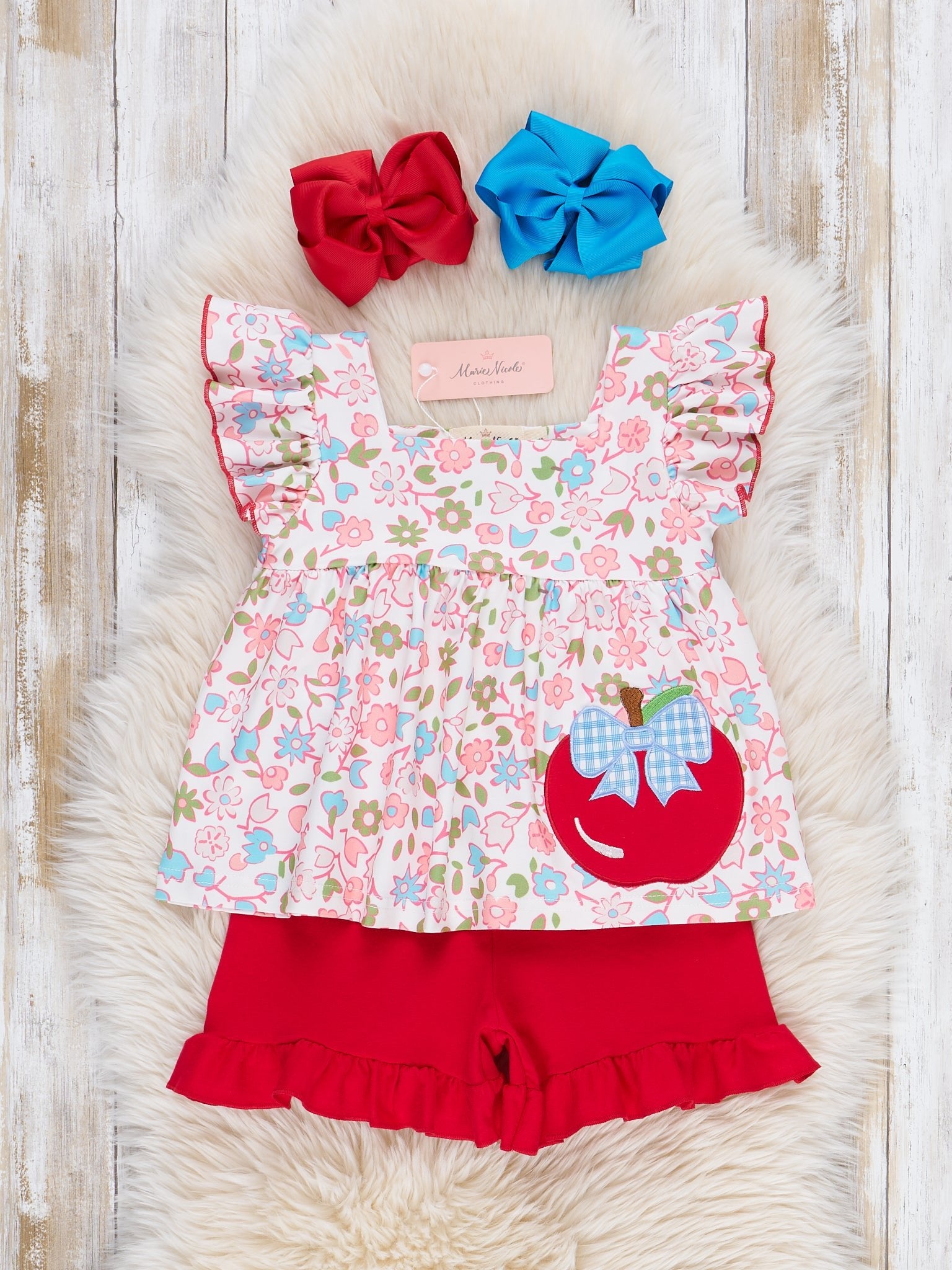 Floral Embroidered Red Delicious Ruffle Outfit - Marie Nicole Clothing