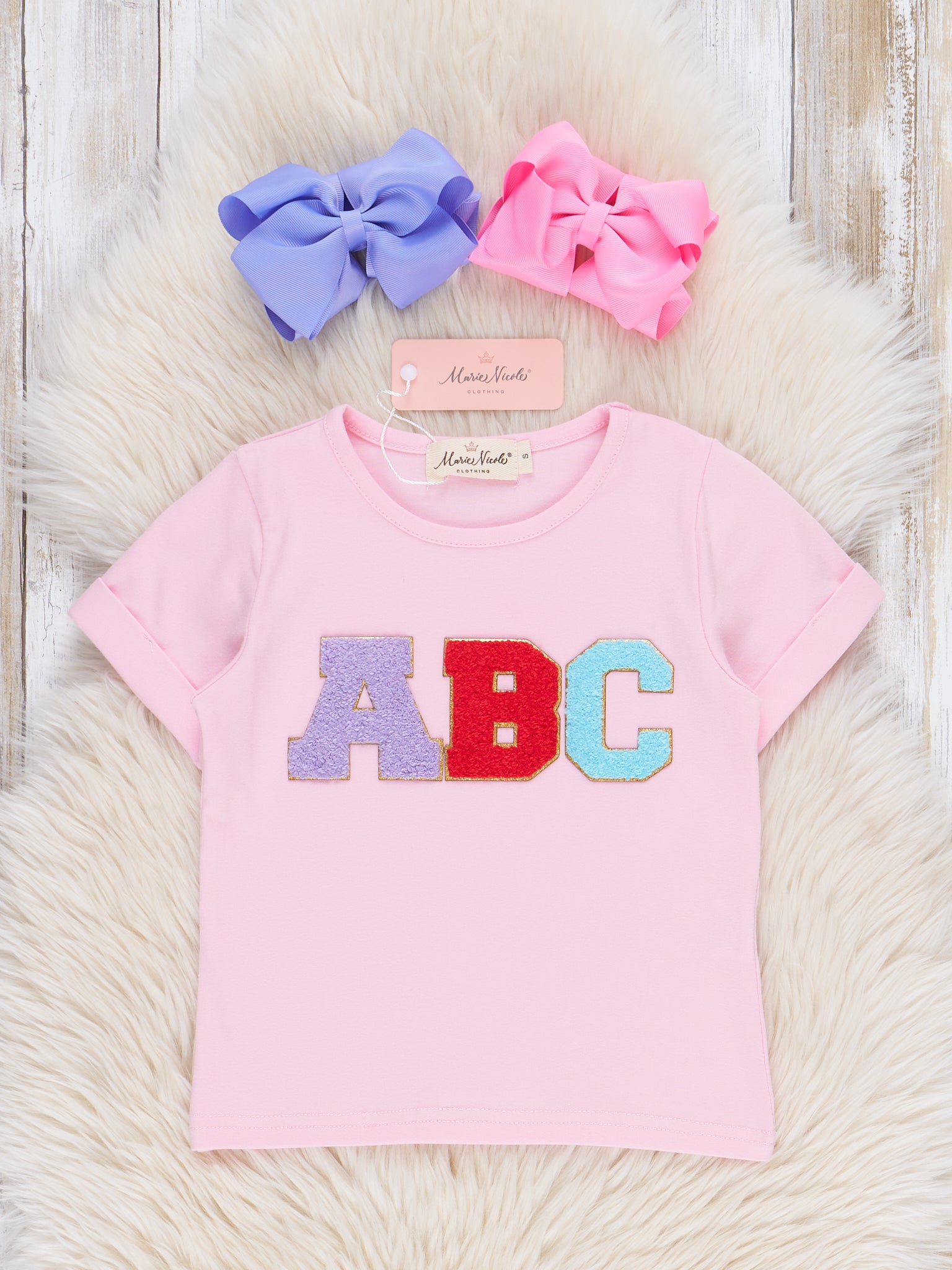 ABC Chenille Letters T-Shirt - Marie Nicole Clothing