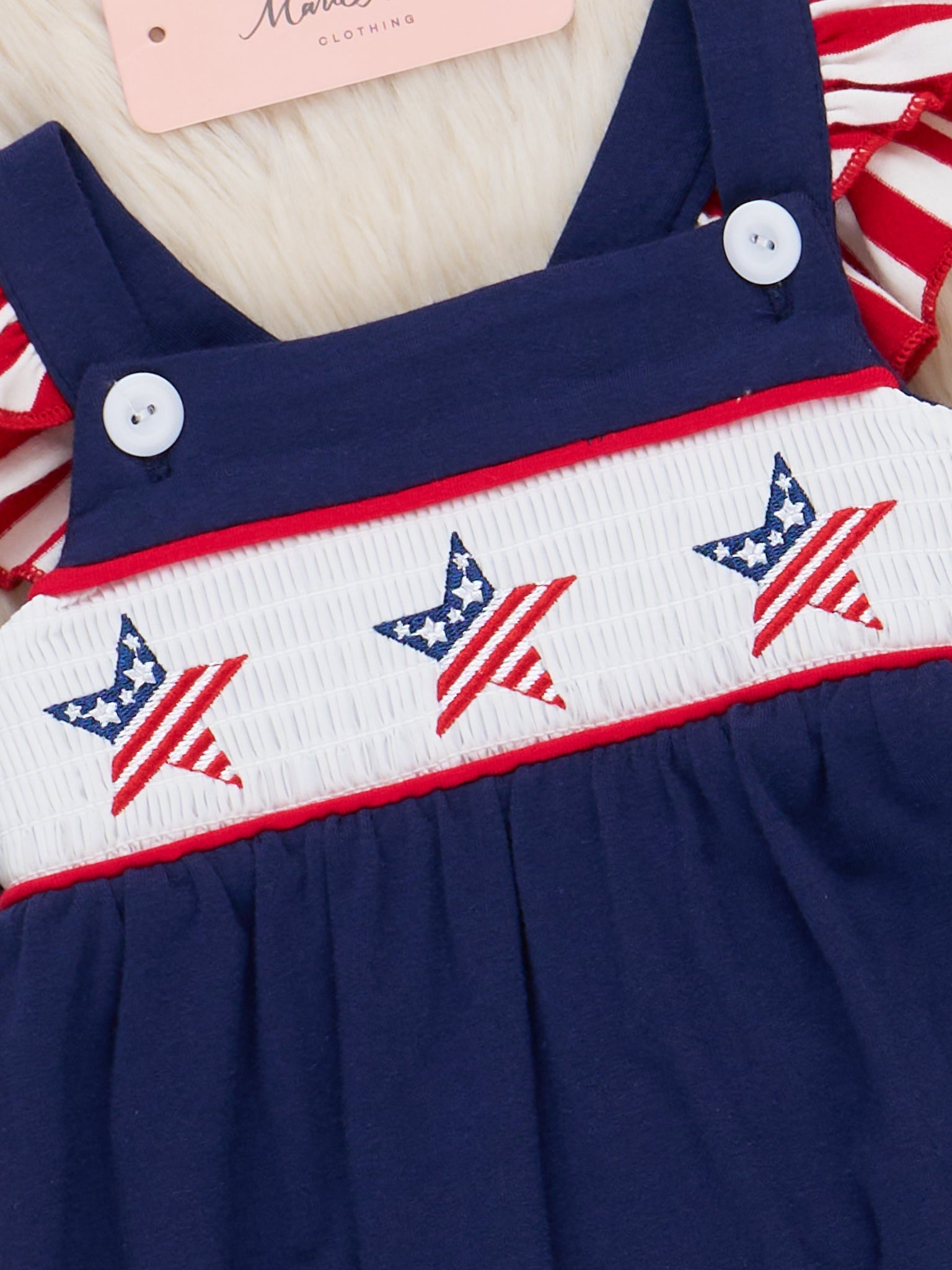 American Stars Smocked Cotton Ruffle Bubble Romper - Marie Nicole Clothing