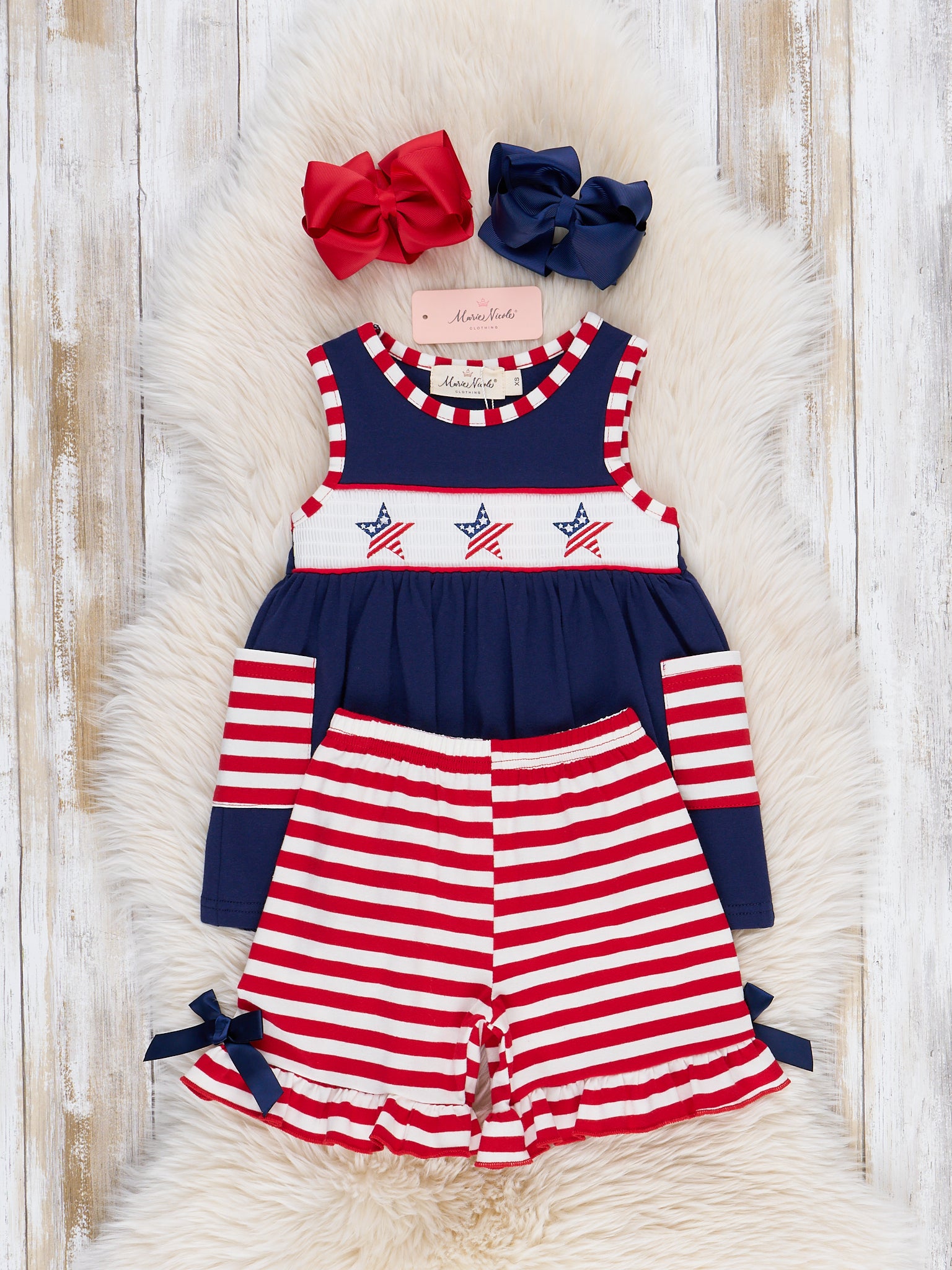 American Stars Smocked Cotton Ruffle Outfit - Marie Nicole Clothing