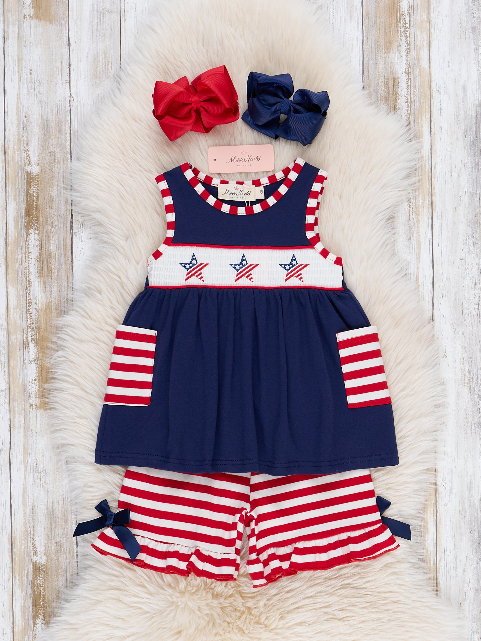 American Stars Smocked Cotton Ruffle Outfit - Marie Nicole Clothing