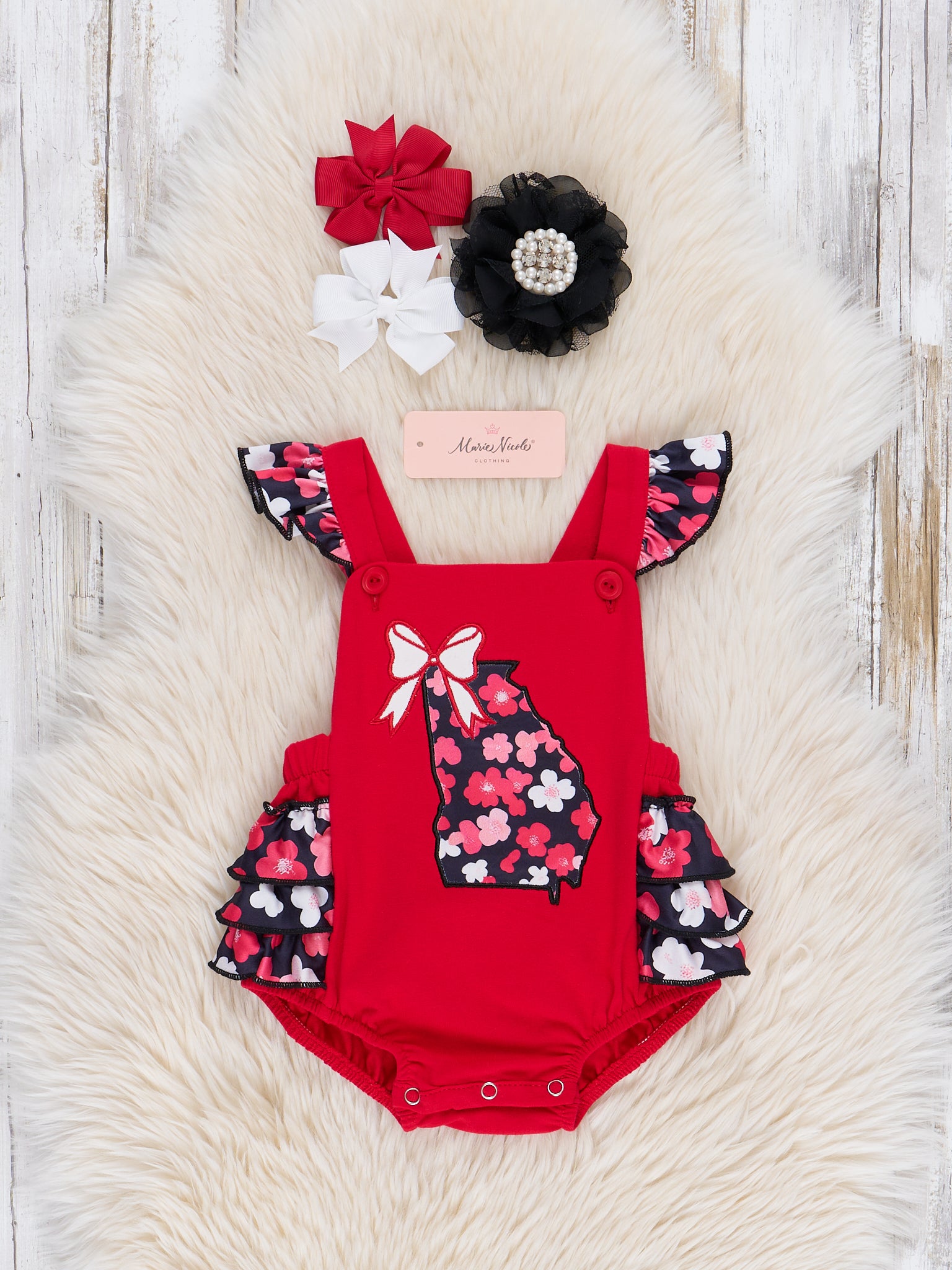 Georgia Embroidered Floral Ruffle Bubble Romper - Marie Nicole Clothing