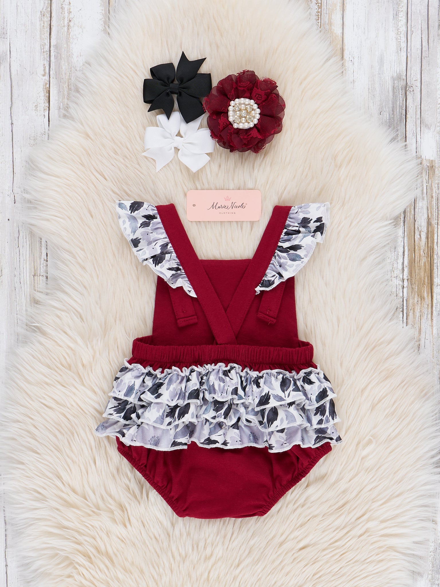 South Carolina Embroidered Floral Ruffle Bubble Romper - Marie Nicole Clothing