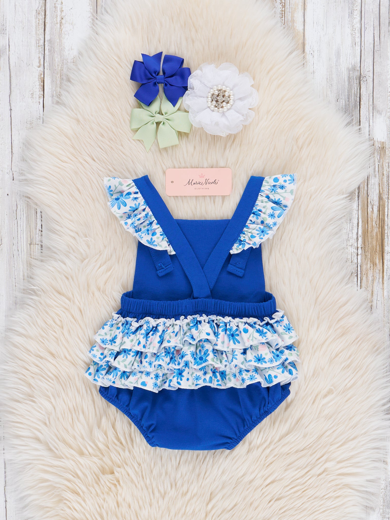 Kentucky Embroidered Floral Ruffle Bubble Romper - Marie Nicole Clothing