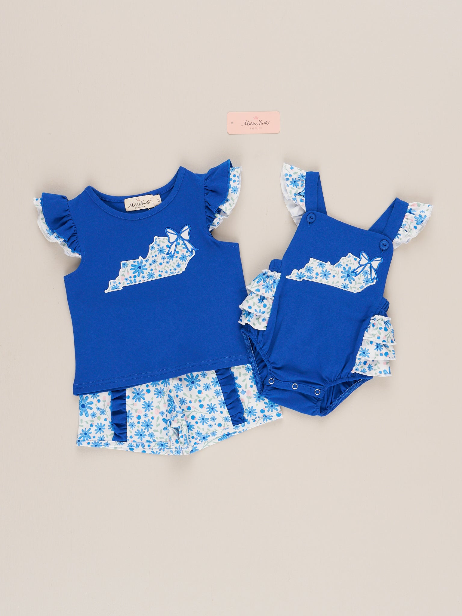 Kentucky Embroidered Floral Ruffle Bubble Romper - Marie Nicole Clothing