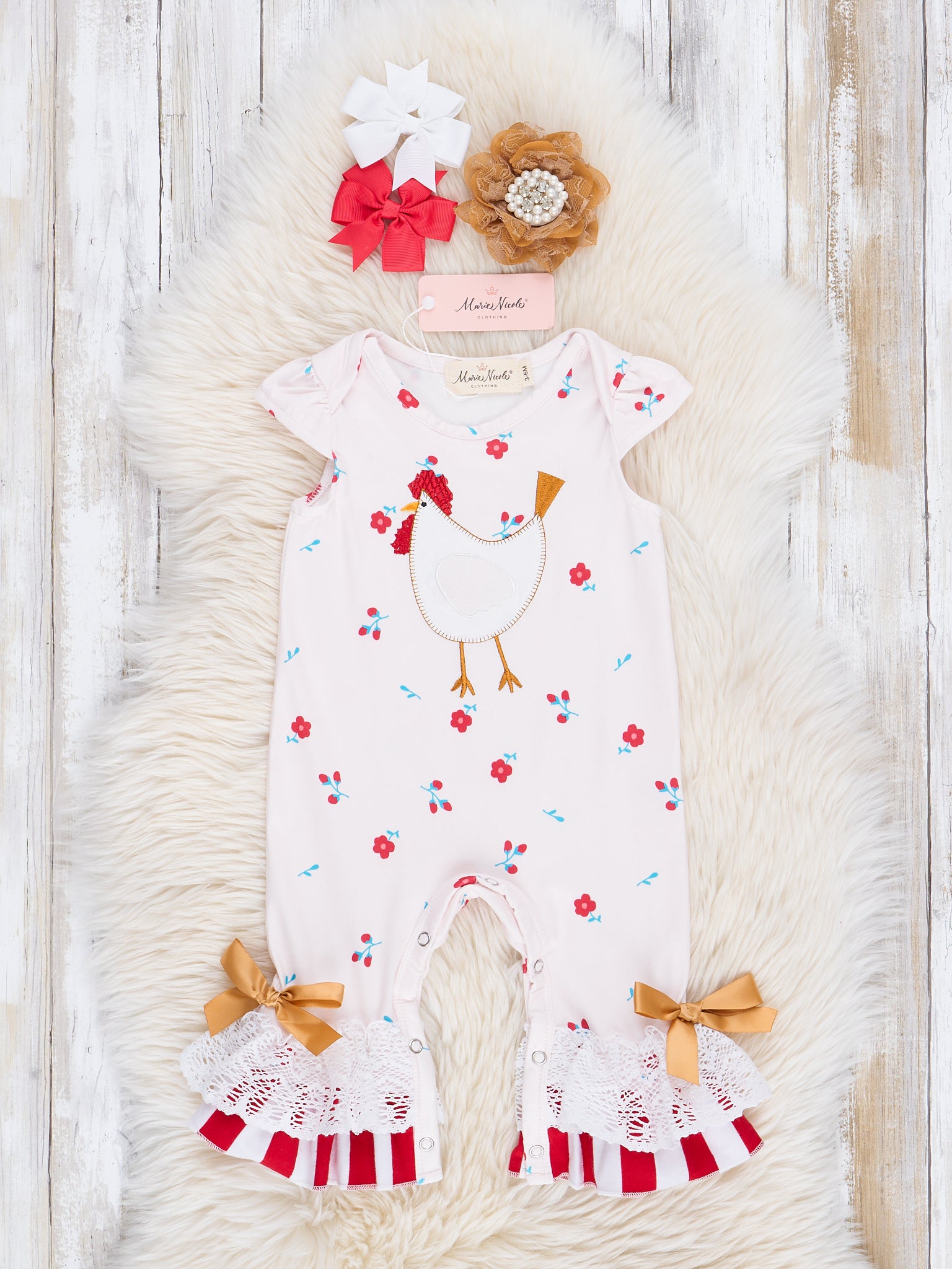 Red Floral Chicken Lace Romper - Marie Nicole Clothing