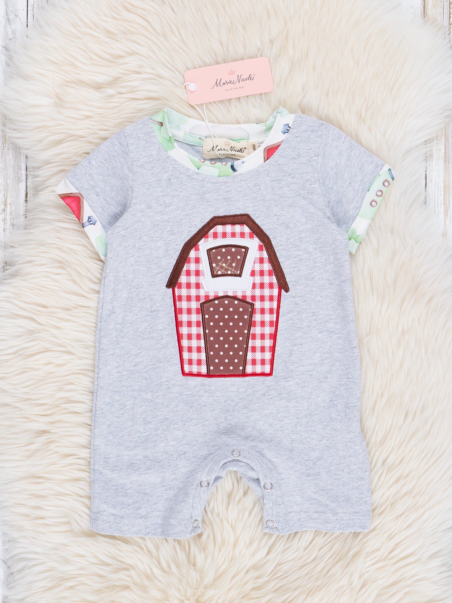 Grey Embroidered Barn Romper - Marie Nicole Clothing