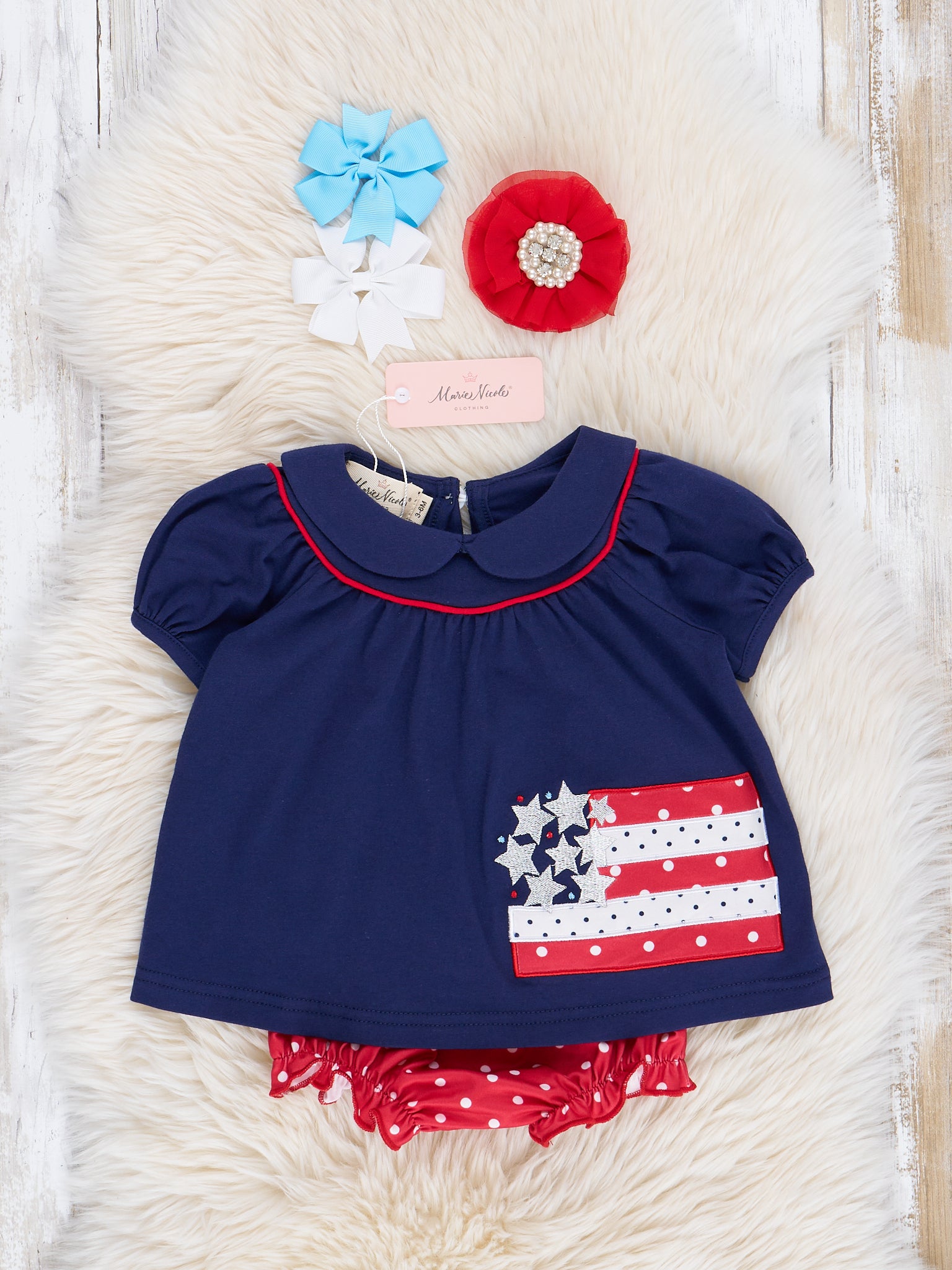 Navy Sparkle Stars Bloomers Outfit - Marie Nicole Clothing