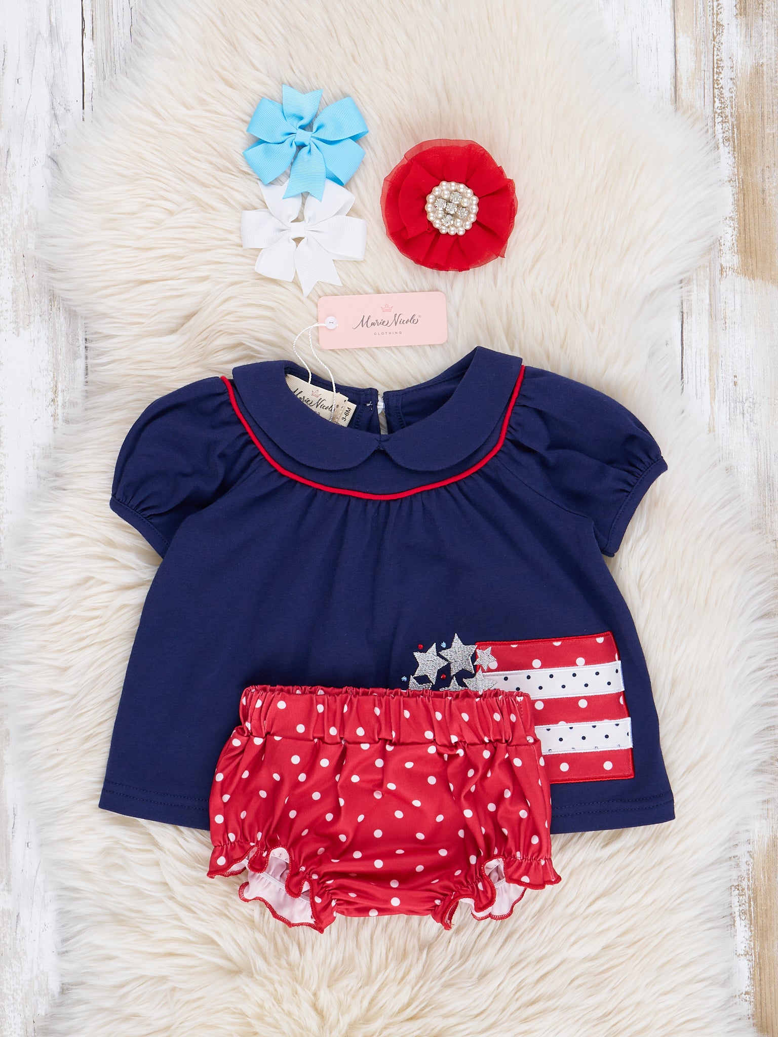 Navy Sparkle Stars Bloomers Outfit - Marie Nicole Clothing