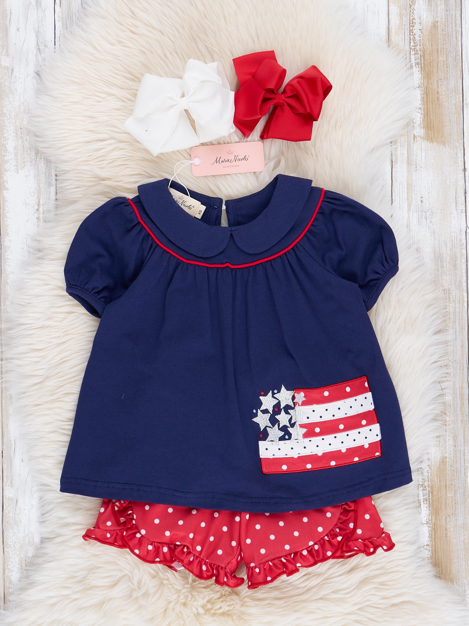 Navy Sparkle Stars Ruffle Outfit - Marie Nicole Clothing