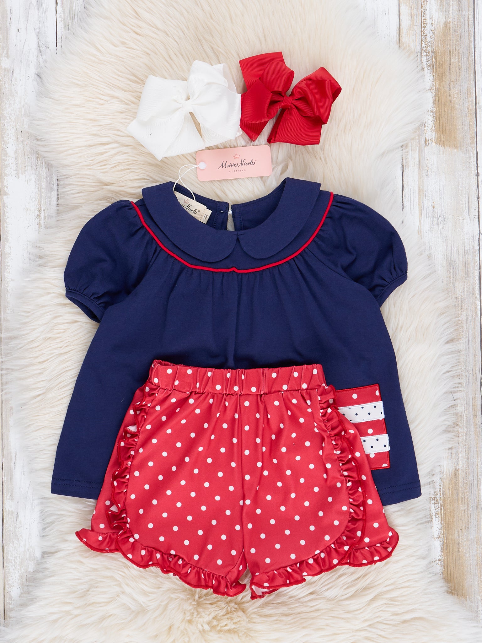 Navy Sparkle Stars Ruffle Outfit - Marie Nicole Clothing