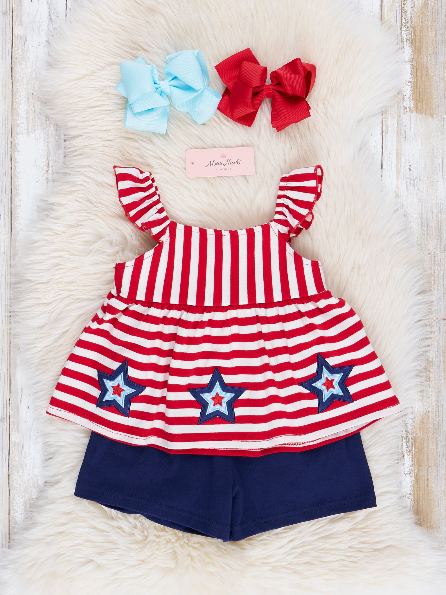 Red Striped Fireworks Ruffle Outfit - Marie Nicole Clothing