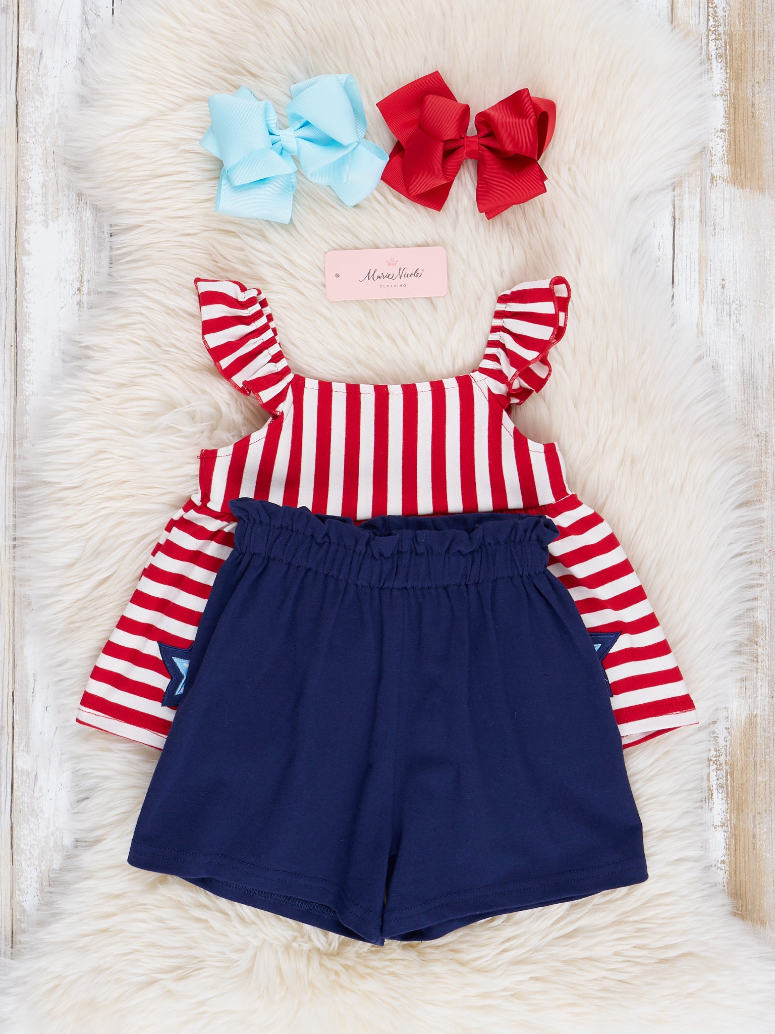 Red Striped Fireworks Ruffle Outfit - Marie Nicole Clothing