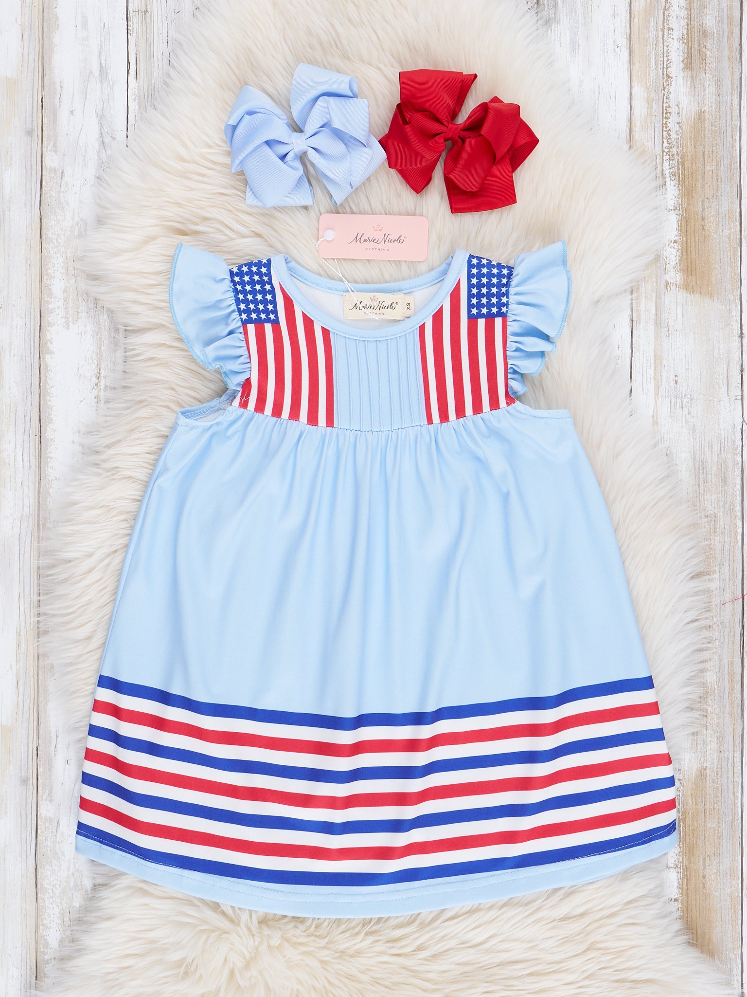Blue Smocked Stripes Ruffle Dress - Marie Nicole Clothing