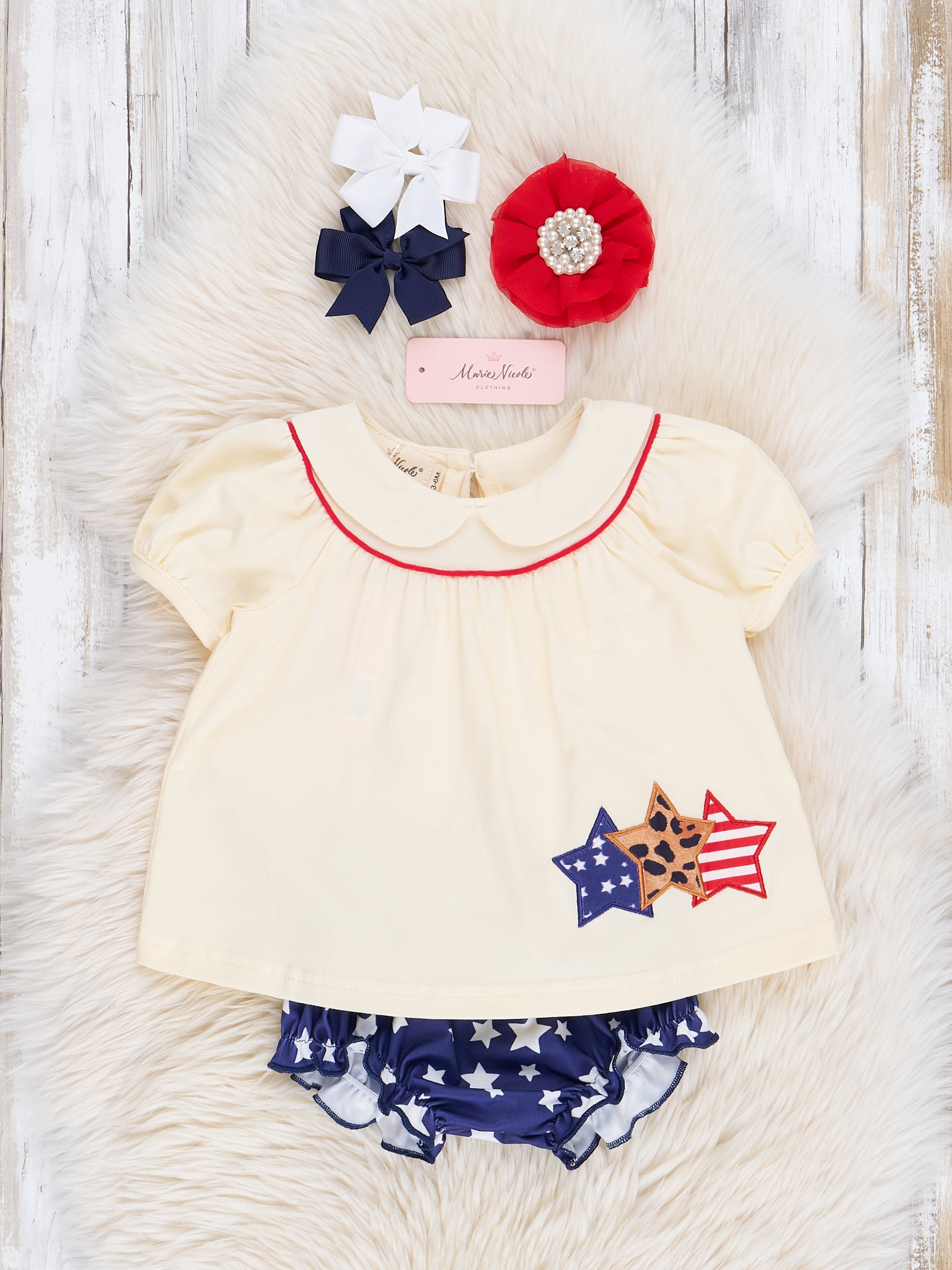 Red, White & Blue Embroidered Stars Bloomers Outfit - Marie Nicole Clothing
