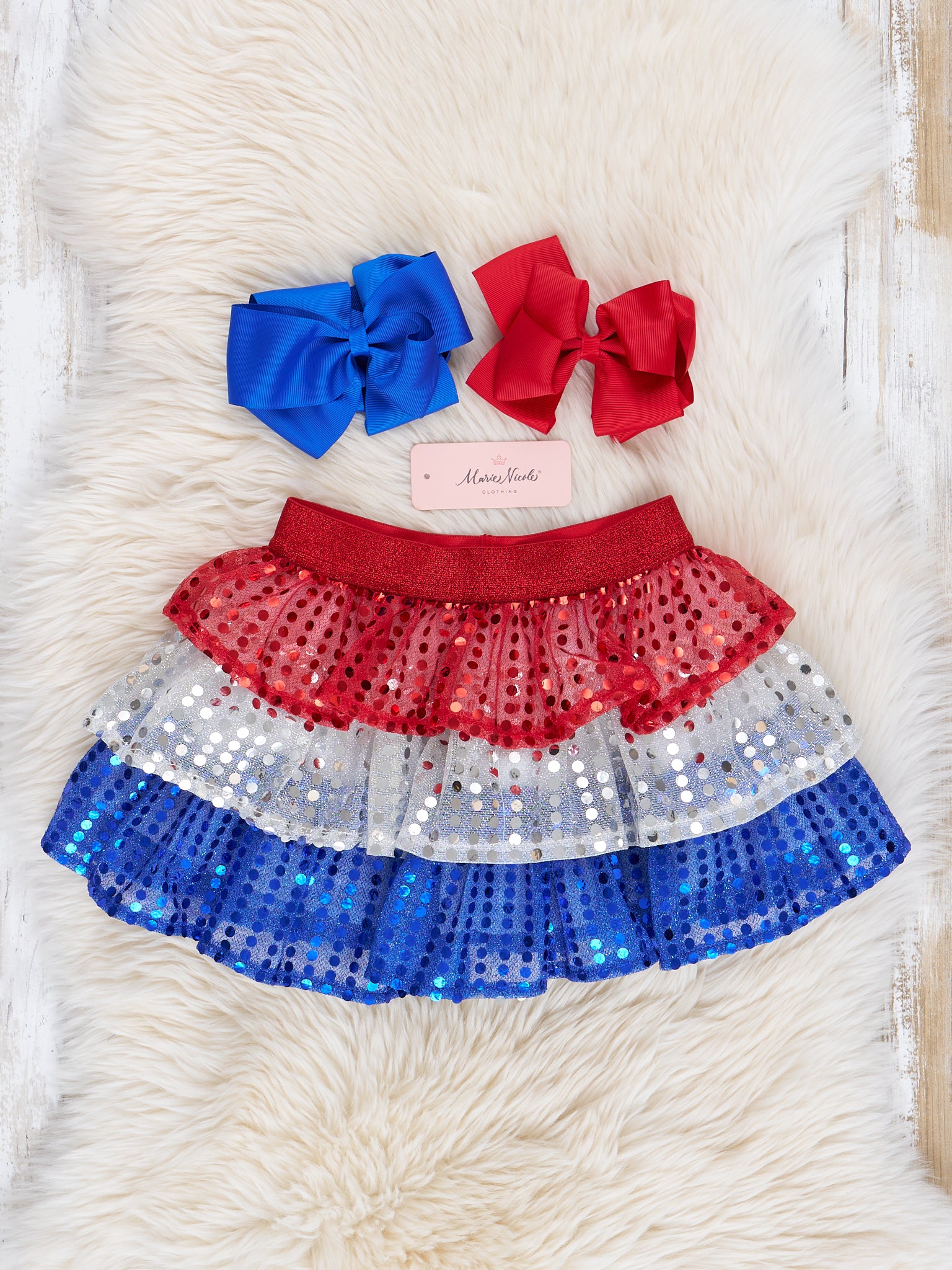 "Little Miss USA" Outfit w/ Tiered Sequin Skirt - Marie Nicole Clothing