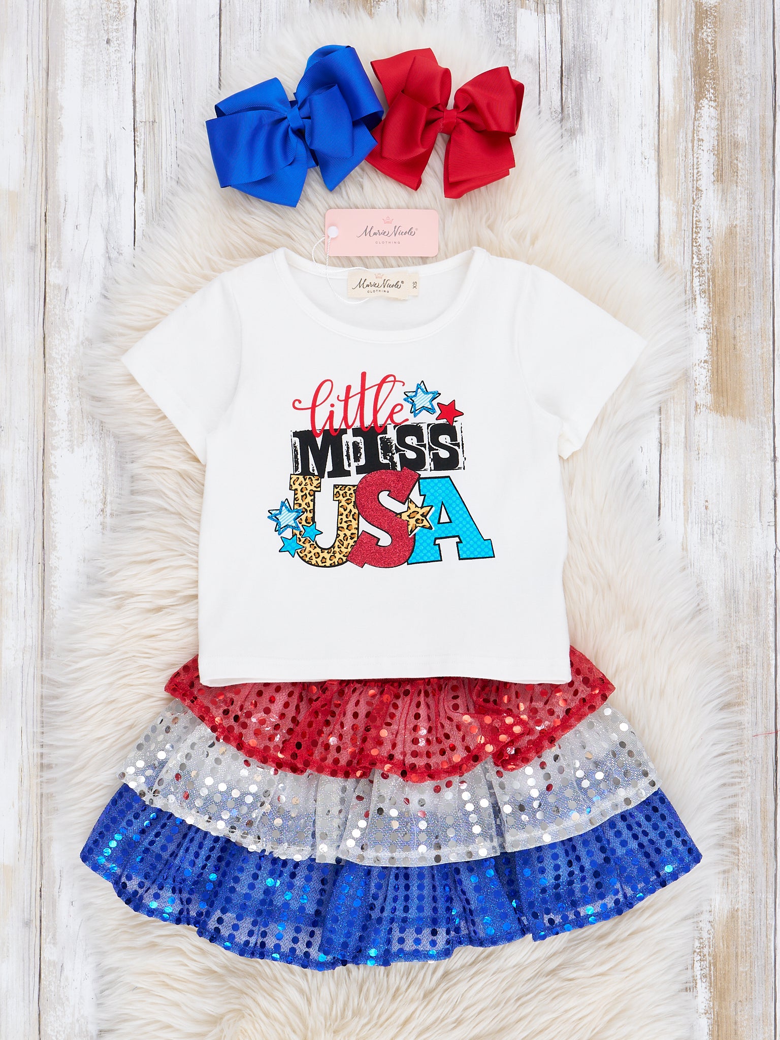 "Little Miss USA" Outfit w/ Tiered Sequin Skirt - Marie Nicole Clothing