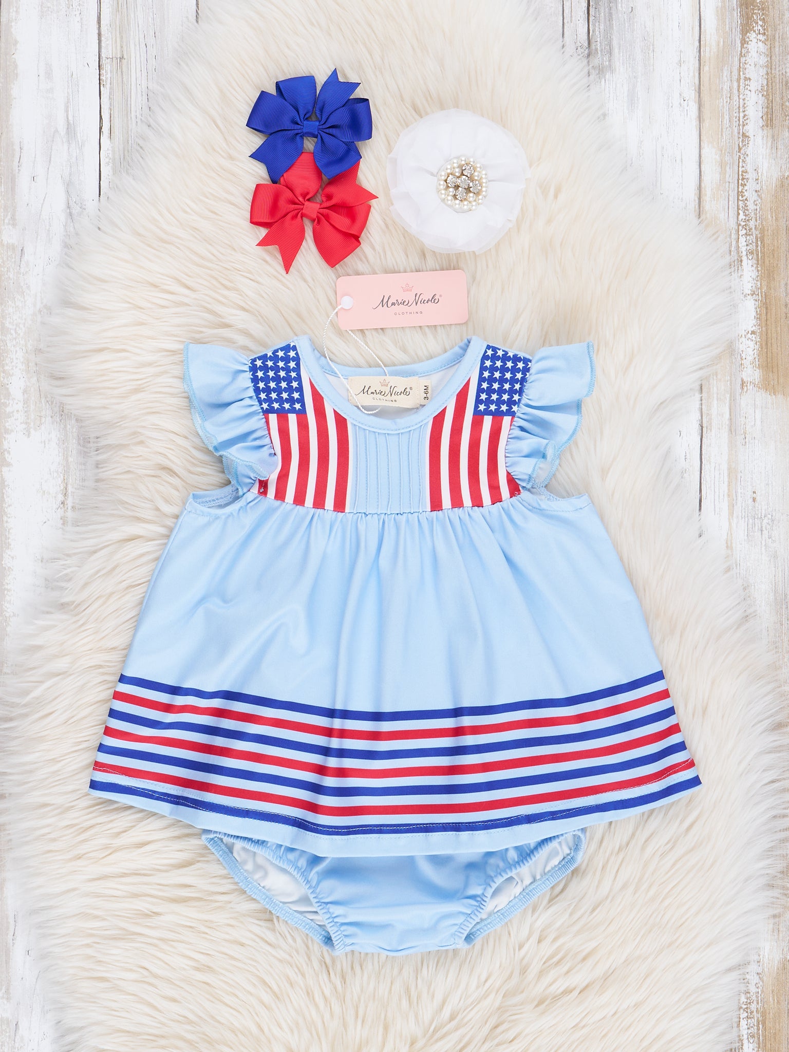 Blue Smocked Stripes Bloomers Outfit - Marie Nicole Clothing