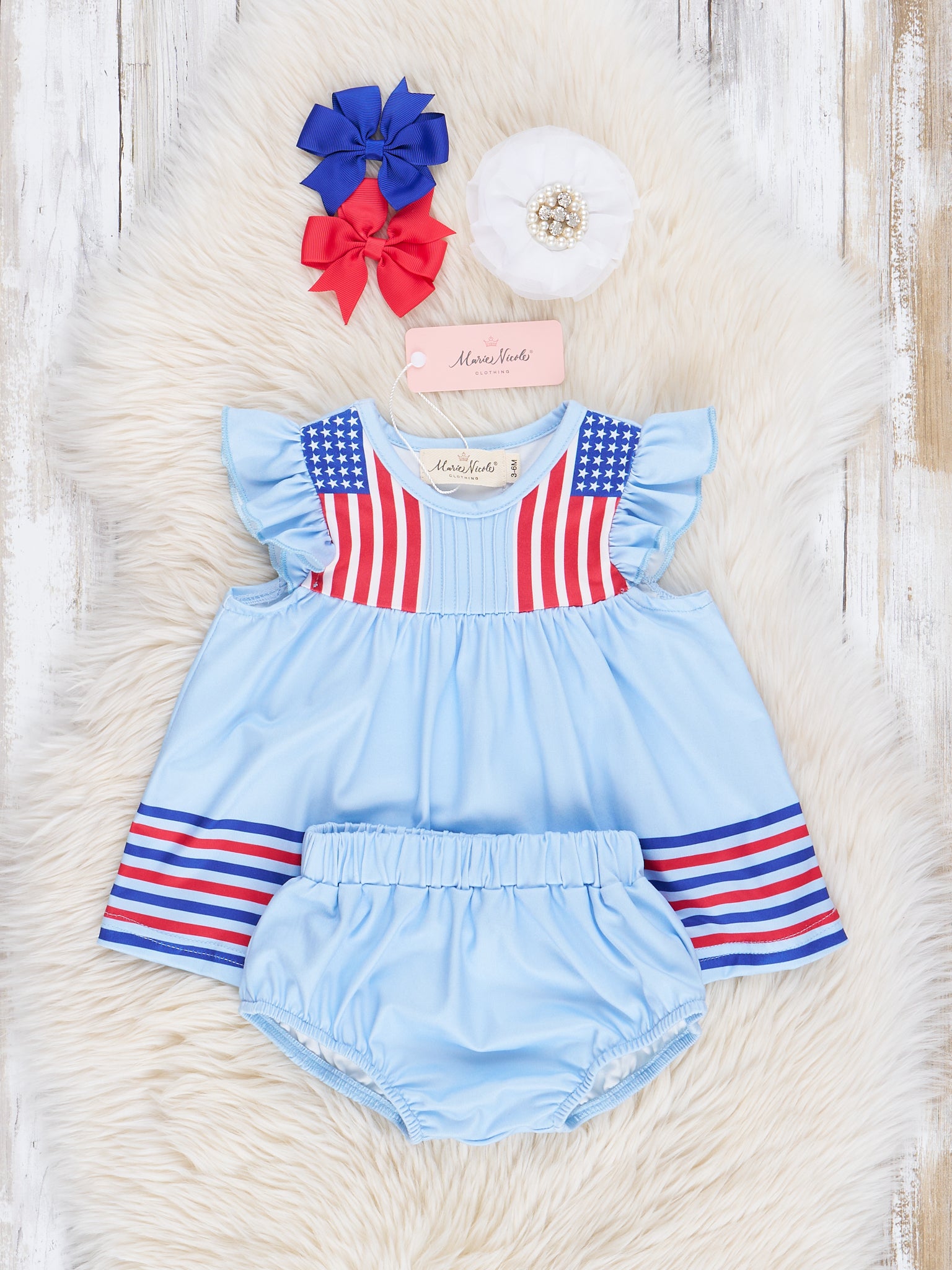 Blue Smocked Stripes Bloomers Outfit - Marie Nicole Clothing