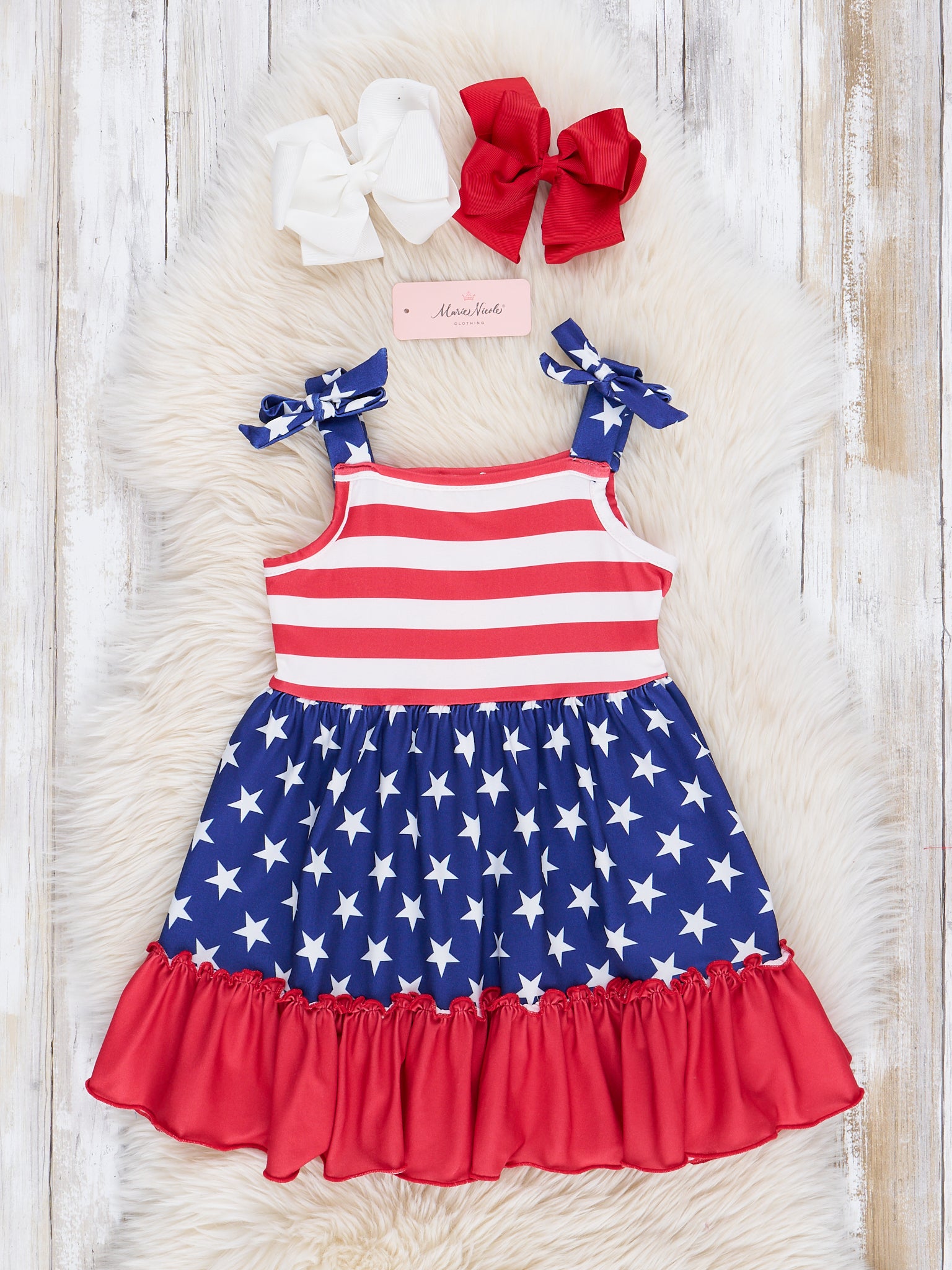 Stars & Stripes Tiered Ruffle Dress - Marie Nicole Clothing