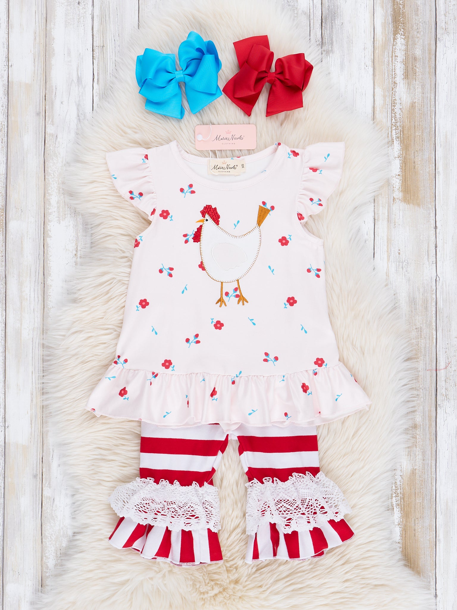 Red Floral Chicken Lace Outfit - Marie Nicole Clothing