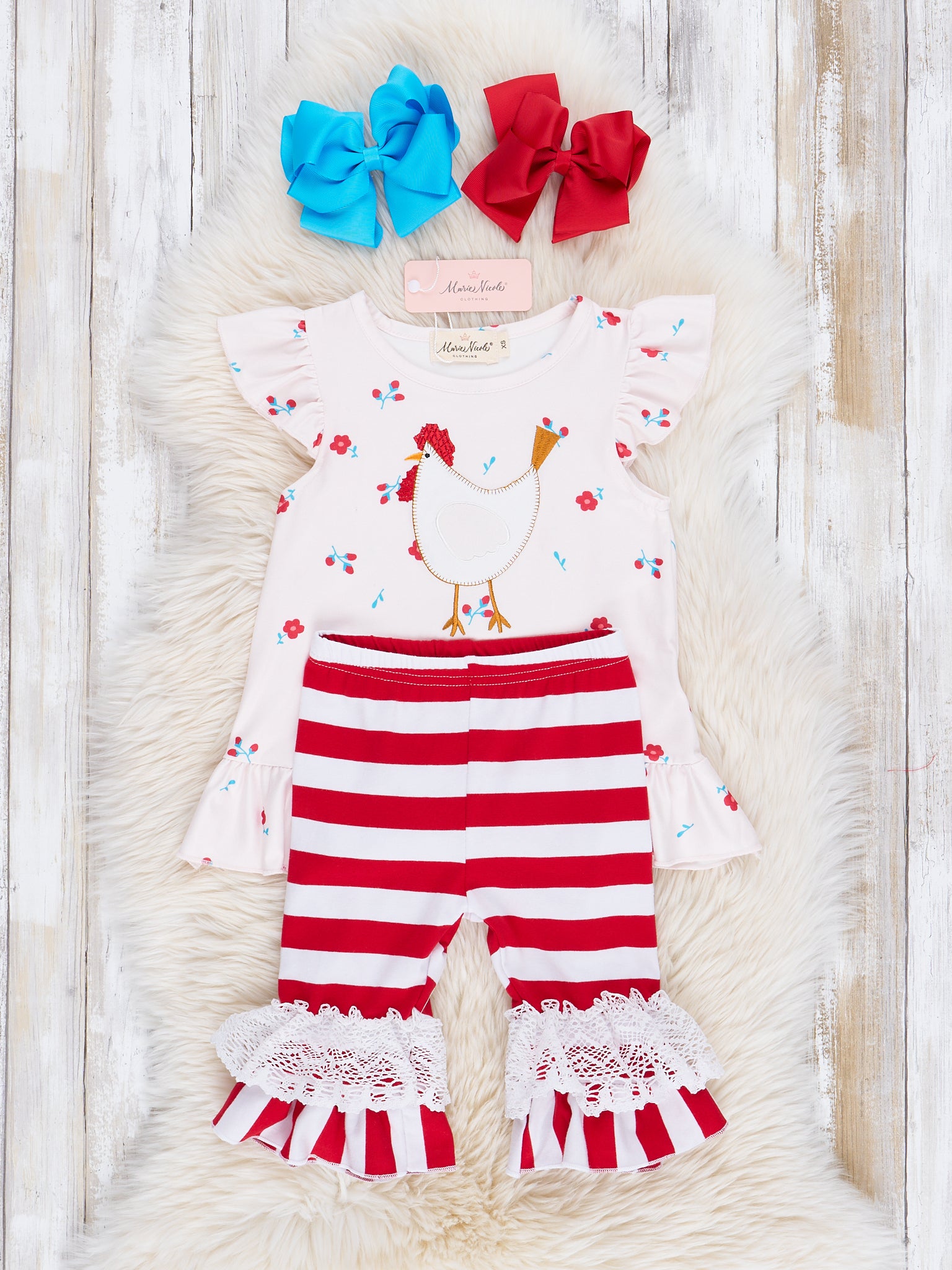Red Floral Chicken Lace Outfit - Marie Nicole Clothing