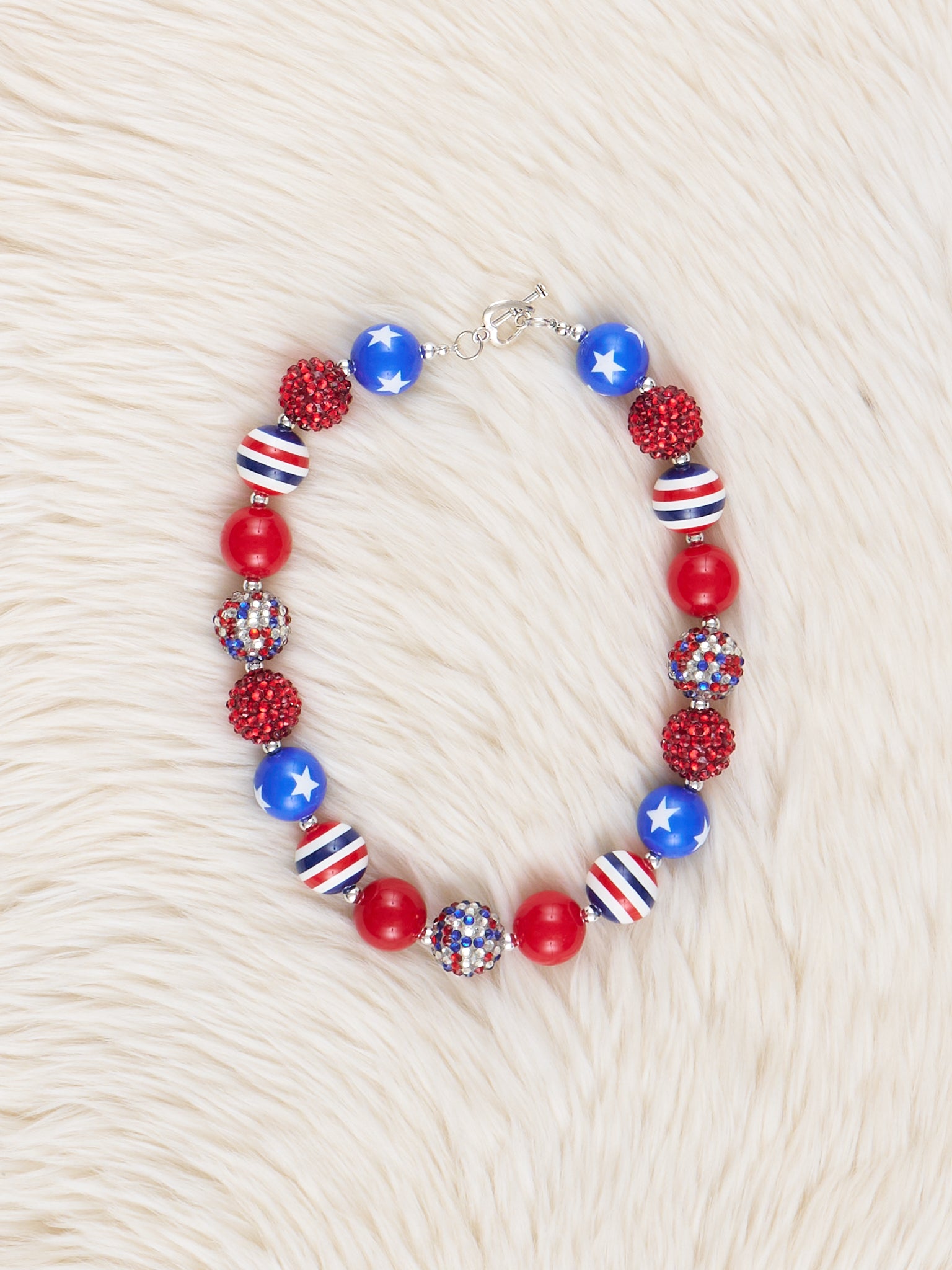 Stars & Stripes Sparkle Bubblegum Necklace - Marie Nicole Clothing