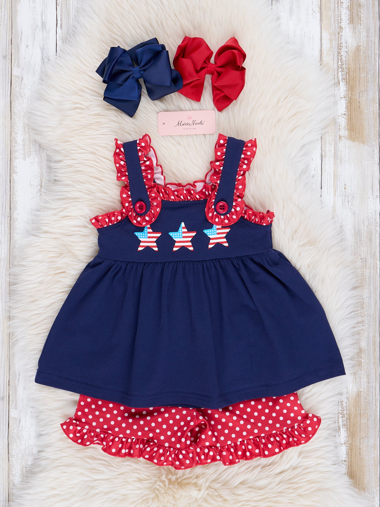 Navy Patriotic Stars Ruffle Outfit - Marie Nicole Clothing
