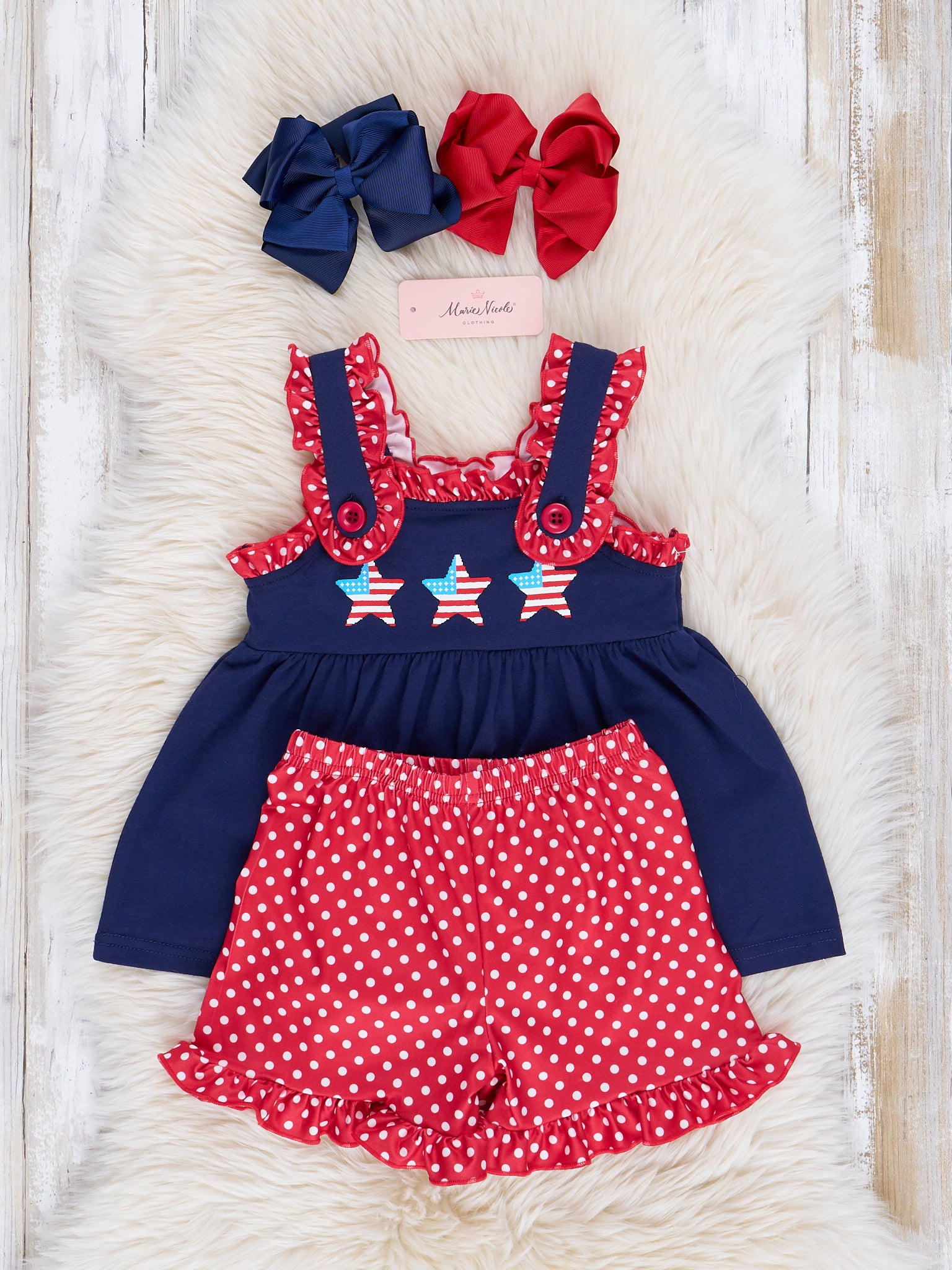 Navy Patriotic Stars Ruffle Outfit - Marie Nicole Clothing