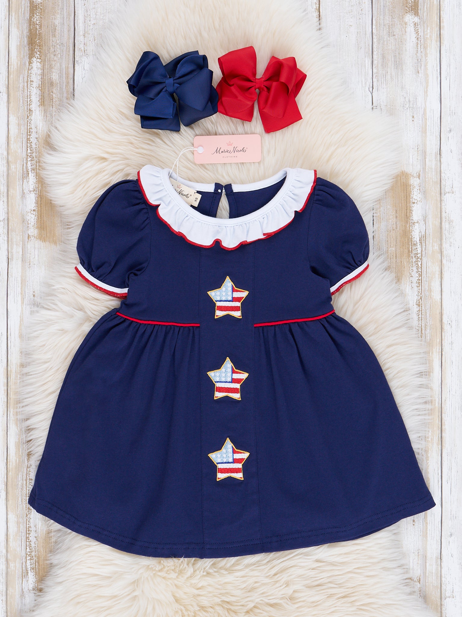 Blue Patriotic Stars Ruffle Dress - Marie Nicole Clothing